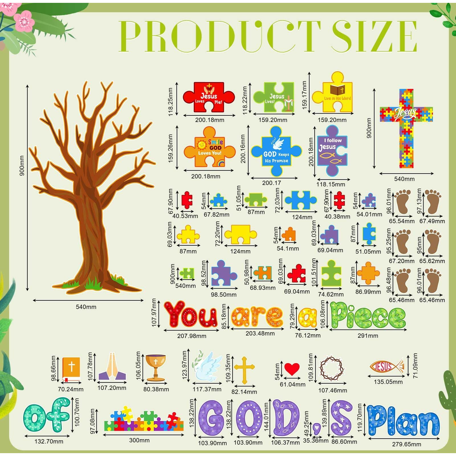 Pasimy 70 Pcs Christian Classroom Decorations Religious Bulletin Board Set Piece Of God's Plan Cutouts Bible Verse Decor Jesus Puzzle Piece For Home Sunday School Wall Door Party Supplies (White)