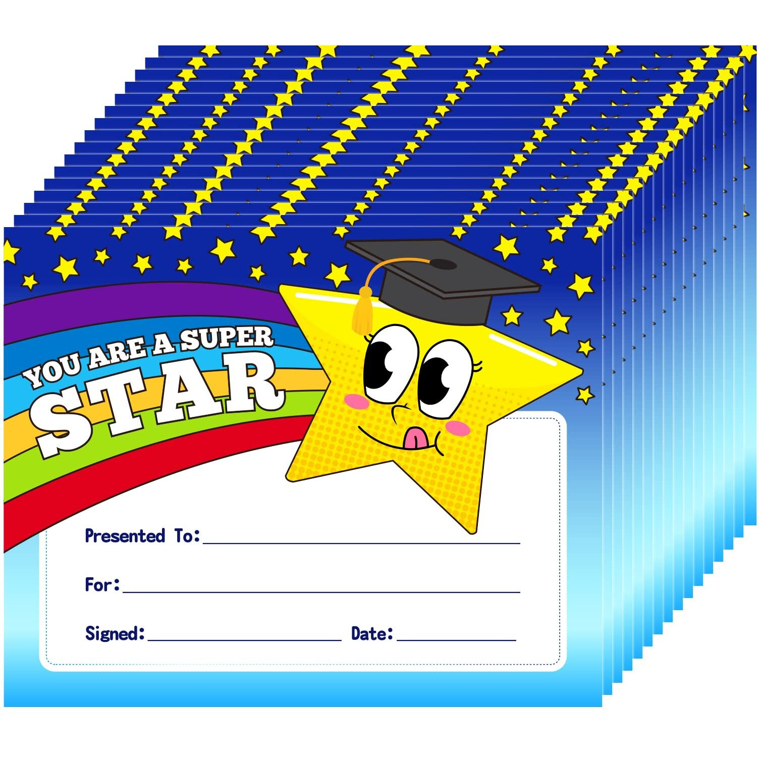D24Time 30Pcs Certificate Of Awards For Kids Students 8" X 10" Super Star Certificates Paper For Teachers Kindergarten Certificate Of Achievement Preschool Diploma Award For Back To School Graduation