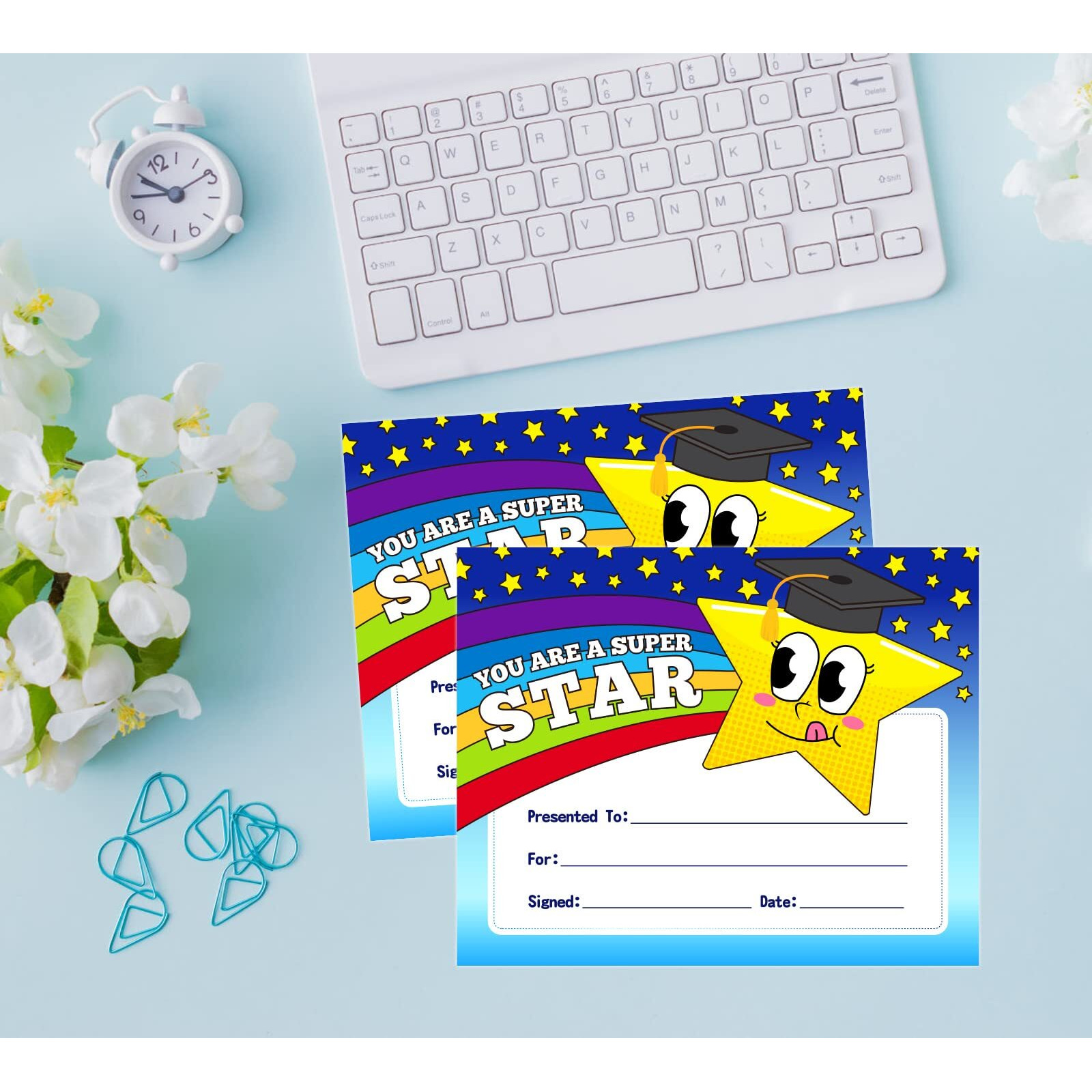 D24Time 30Pcs Certificate Of Awards For Kids Students 8" X 10" Super Star Certificates Paper For Teachers Kindergarten Certificate Of Achievement Preschool Diploma Award For Back To School Graduation