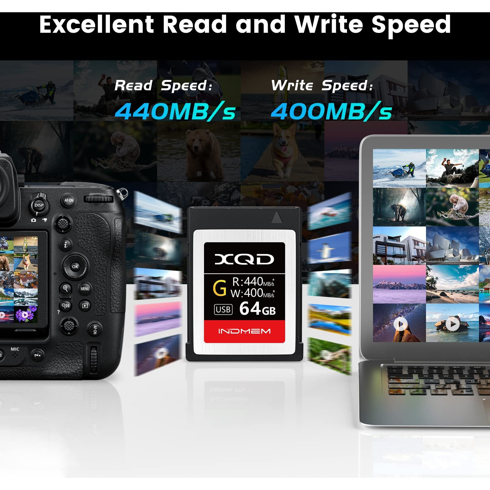 Xqd 64Gb Memory Card, 5X Tough Mlc Xqd Flash Memory Card High Speed G Series| Max Read 440Mb/S, Max Write 400Mb/S