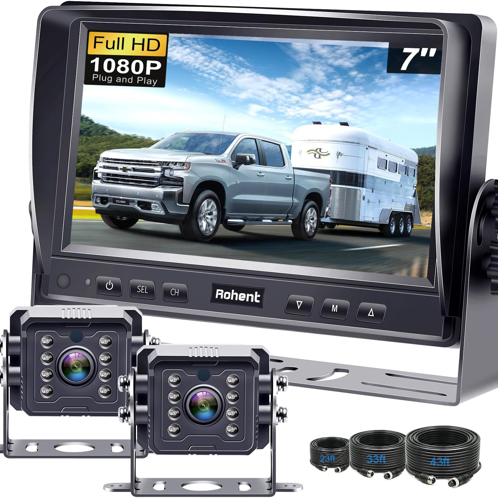 Dual Rv Backup Camera System Upgraded No Lag Easy Installation Plug And Play 7" Monitor Hd 1080P Rear View Camera Wired Kit Ip69 Waterproof Ir Crystal Night Vision For Truck Trailer Camper Tractor R4