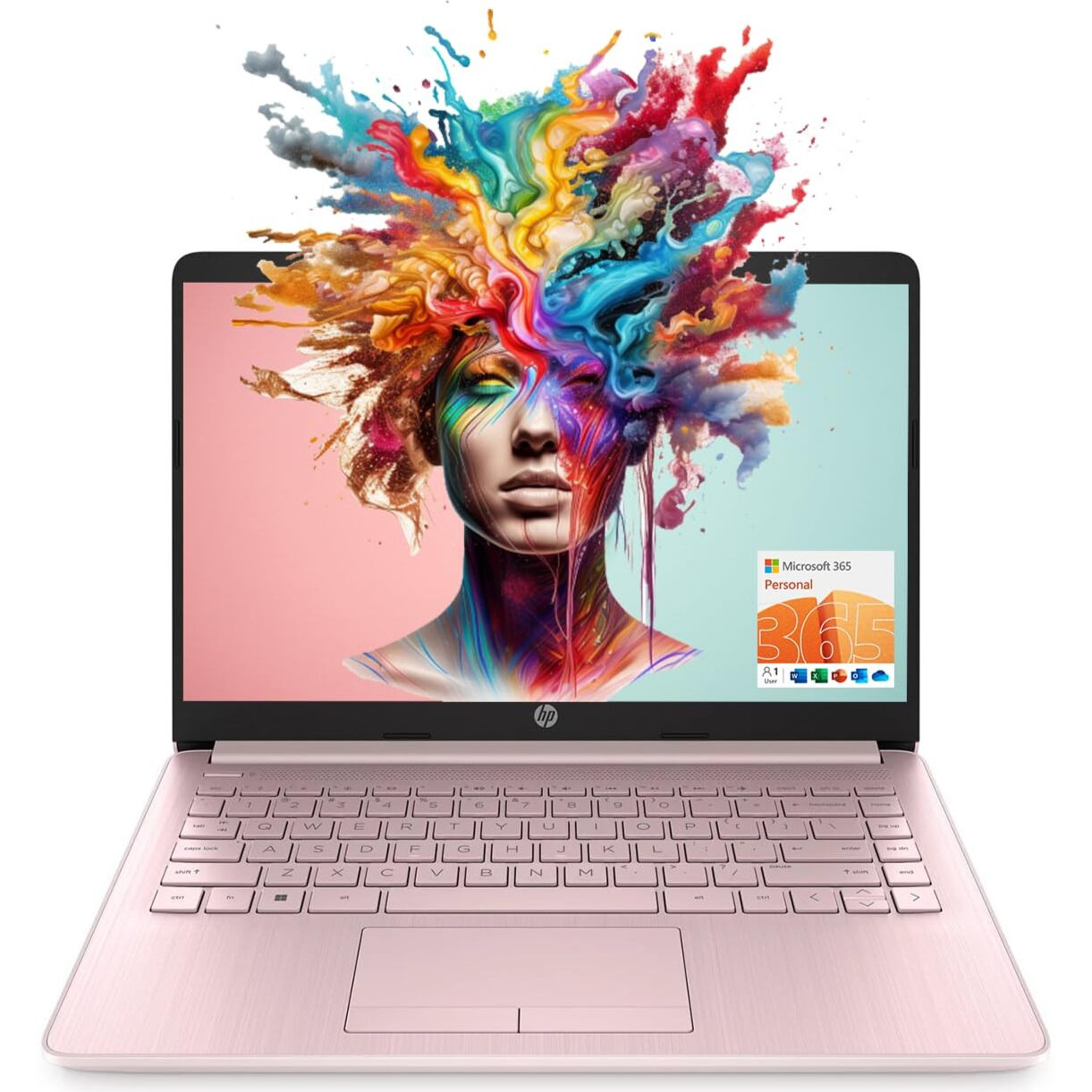 Hp Portable Laptop (Include 1 Year Microsoft 365), 14 Hd Display, 8Gb Ram, 64Gb Emmc, Intel Quad-Core N4120, Student And Business, Webcam, Hdmi, Wi-Fi, Rj-45, Windows 11 Home, Pink