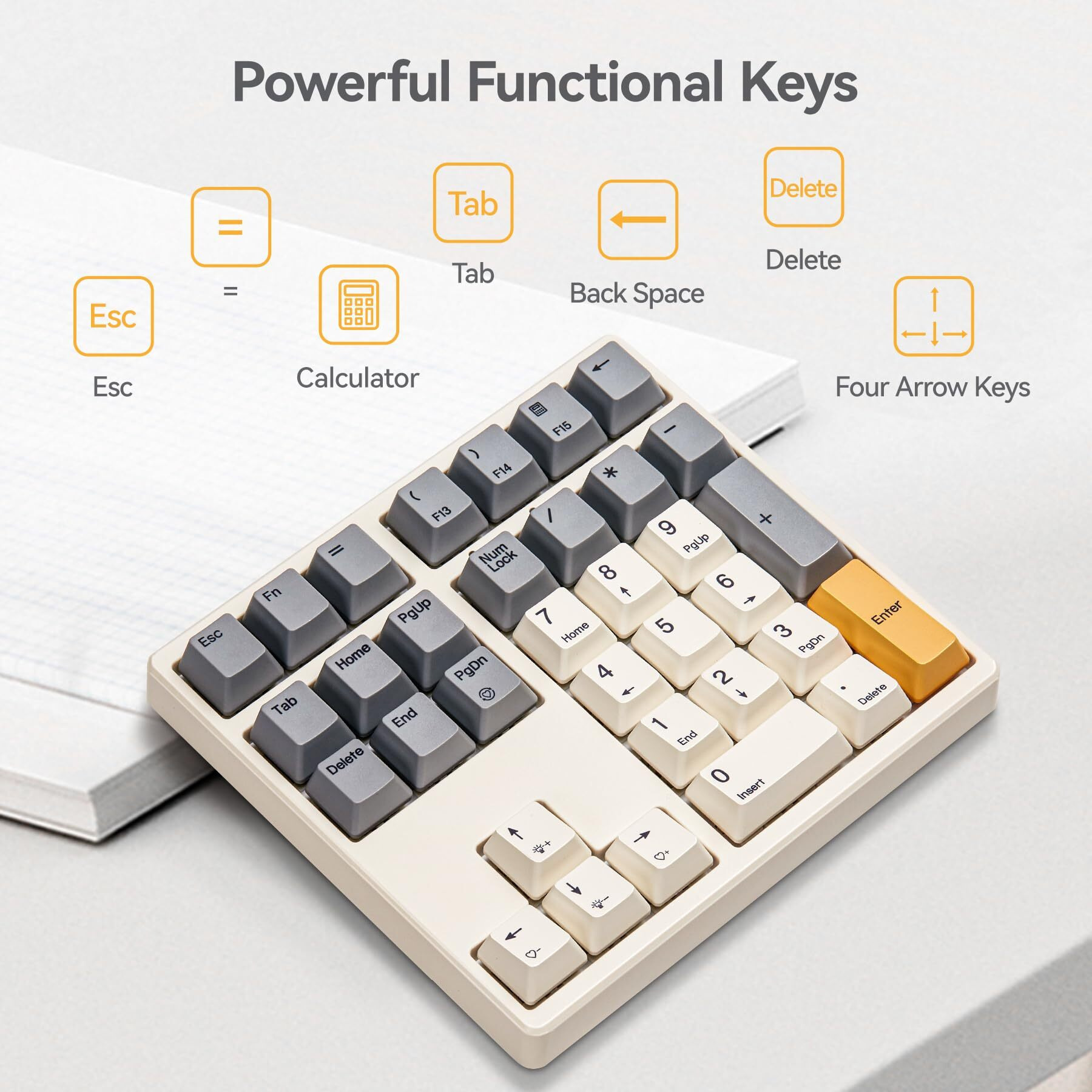 Kisnt Mechanical Number Pad, 34 Key Hot Swappable Numpad Wired Usb Numeric Keypad With Pbt Keycaps White Backlit Keypad For Laptop, Macbook,Pc Desktop (Brown Switch)