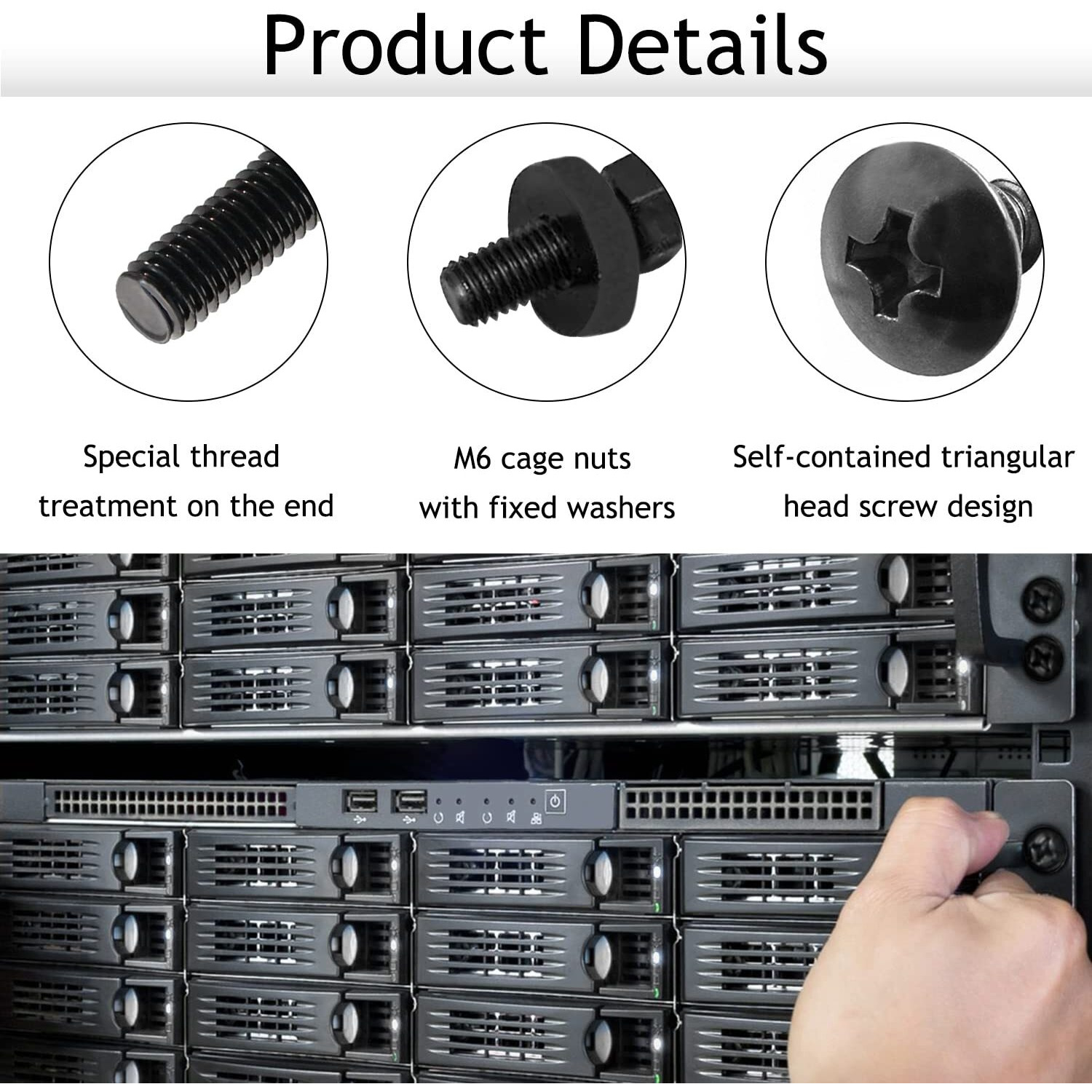 Leadrise 50-Pack M6 X 16Mm Computer Rack Mount Cage Screws And Nuts & Washers For Rack Mount Server Cabinet, Rack Mount Screw Cage Nut - Black