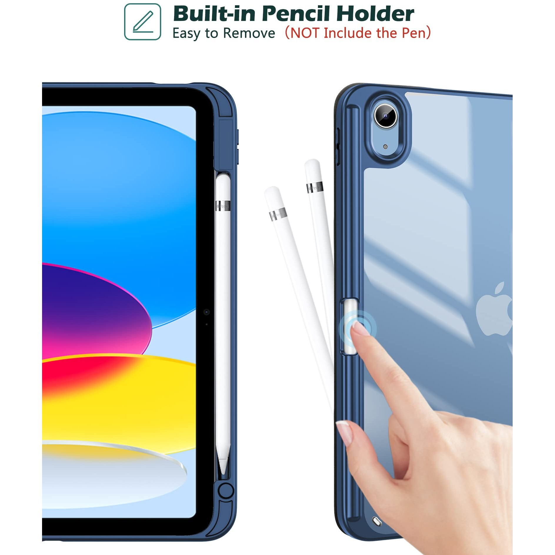 Procase For Ipad 10Th Generation Case With Pencil Holder 2022 10.9 Inch, Clear Back Ipad 10 Case, 10Th Gen Ipad Case For A2696 A2757 A2777 -Navy