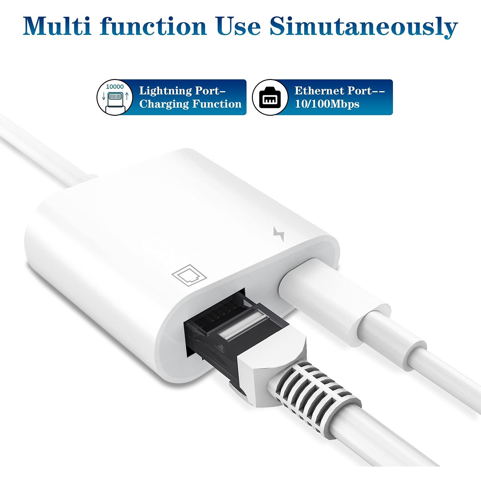 Lightning To Ethernet Adapter, [Apple Mfi Certified] 2 In 1 Rj45 Ethernet Lan Network Adapter With Charge Port Compatible With Iphone/Ipad/Ipod, Plug And Play, Supports 100Mbps Ethernet Network