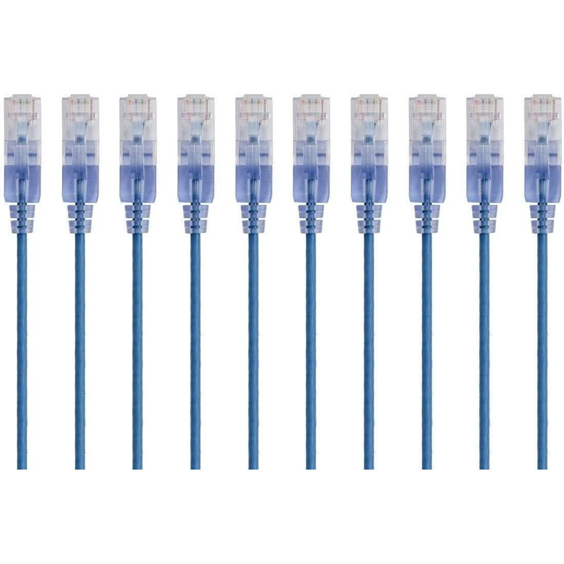 Monoprice Cat6A Ethernet Patch Cable - Snagless Rj45, 550Mhz, 10G, Utp, Pure Bare Copper Wire, 30Awg, 10-Pack, 7 Feet, Blue - Slimrun Series