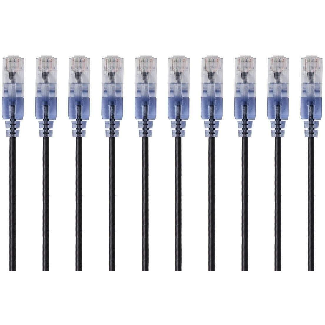 Monoprice Cat6A Ethernet Patch Cable - Snagless Rj45, 550Mhz, 10G, Utp, Pure Bare Copper Wire, 30Awg, 10-Pack, 7 Feet, Blue - Slimrun Series
