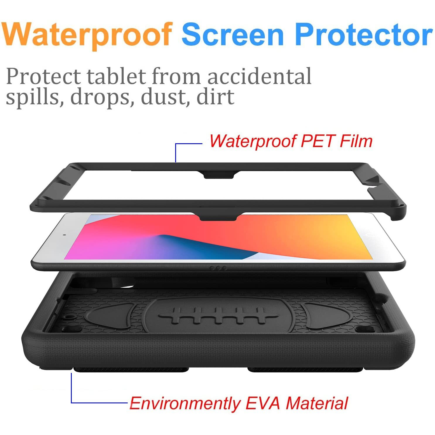 Bmouo Kids Case For Ipad 9Th/8Th/7Th Generation (2021/2020/2019), With Built-In Screen Protector, Shockproof Handle Stand Kids Ipad 10.2 Case, Black