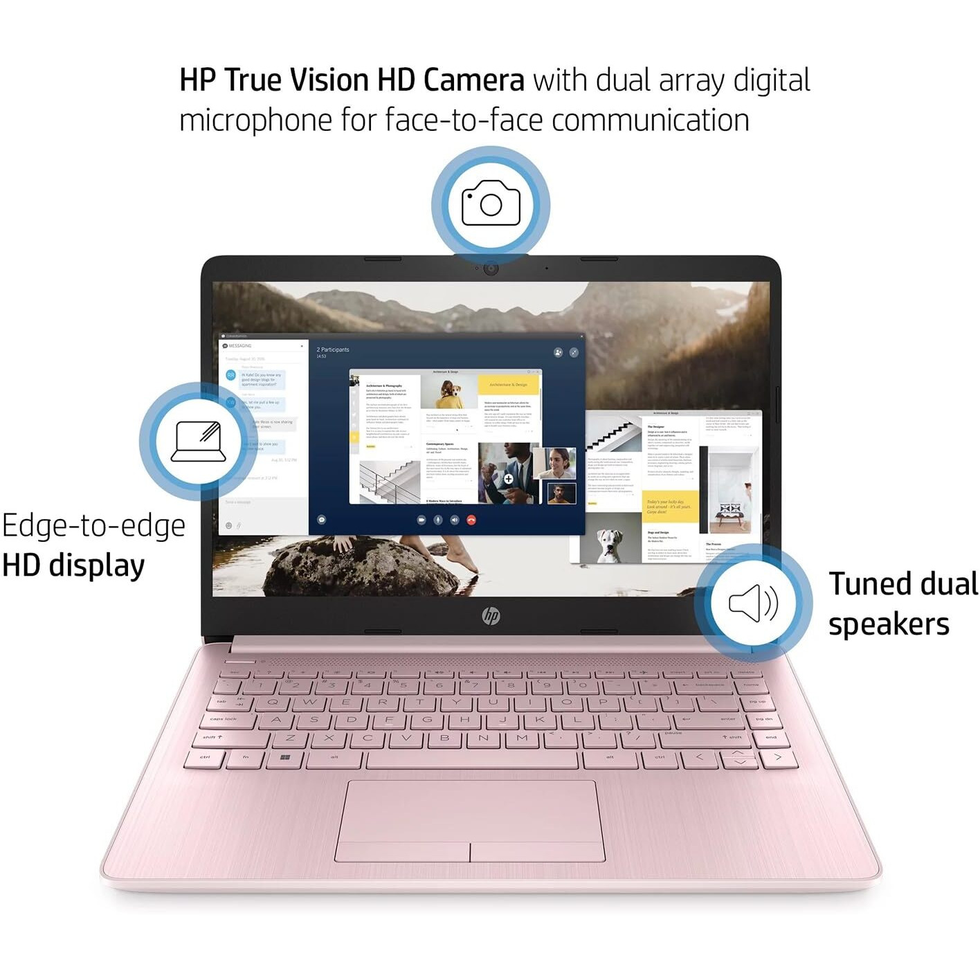 Hp Portable Laptop (Include 1 Year Microsoft 365), 14 Hd Display, 16Gb Ram, 64Gb Emmc, Intel Quad-Core N4120, Student And Business, Webcam, Hdmi, Wi-Fi, Rj-45, Windows 11 Home, Pink