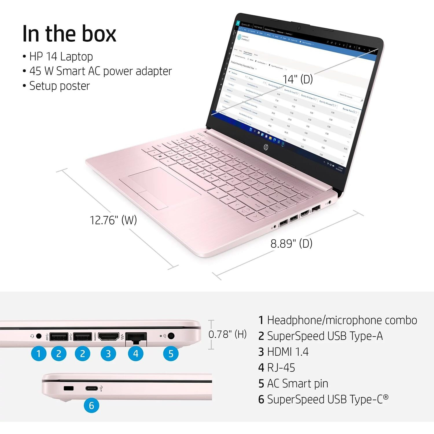 Hp Portable Laptop (Include 1 Year Microsoft 365), 14 Hd Display, 16Gb Ram, 64Gb Emmc, Intel Quad-Core N4120, Student And Business, Webcam, Hdmi, Wi-Fi, Rj-45, Windows 11 Home, Pink