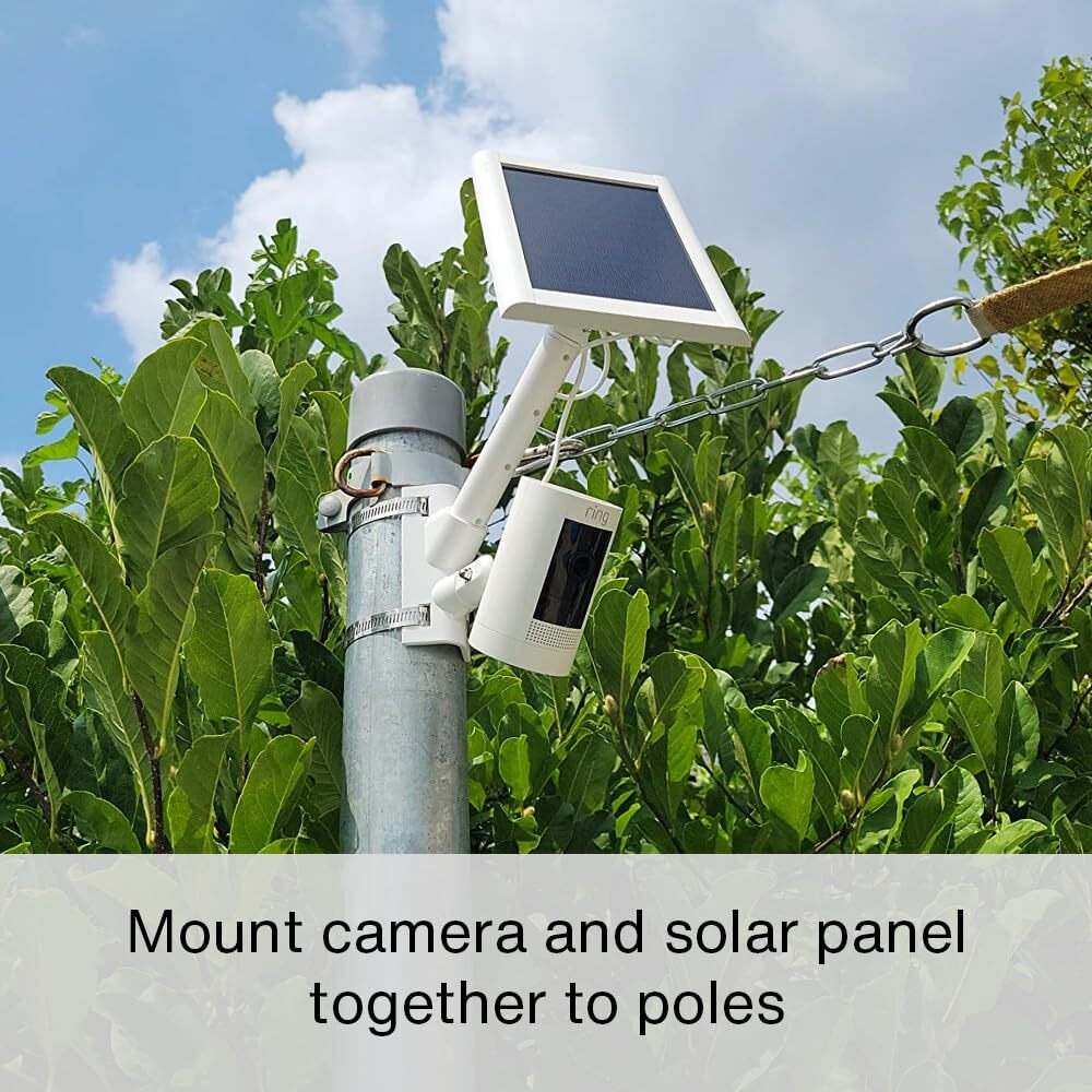 Holicfun 2-In-1 Security Camera And Solar Panel Pole Mount For Ring, Eufy, Arlo, Wyze Solar Panels And Cams - White