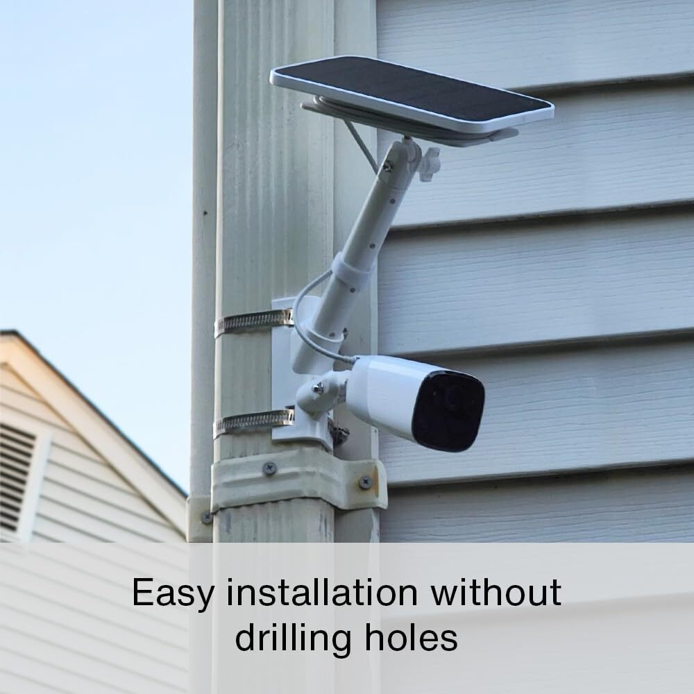 Holicfun 2-In-1 Security Camera And Solar Panel Pole Mount For Ring, Eufy, Arlo, Wyze Solar Panels And Cams - White