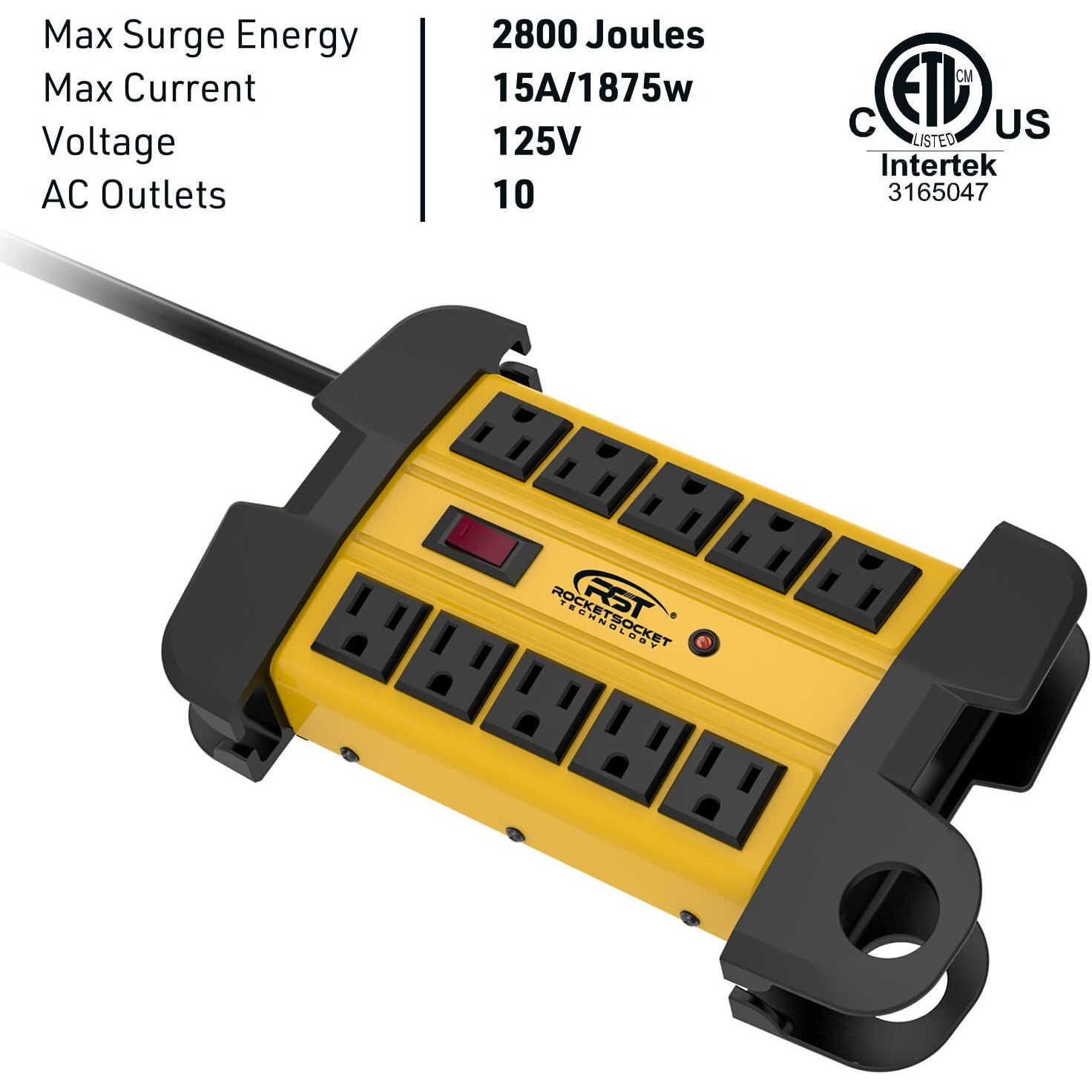 Crst Heavy Duty Surge Protector Power Strip 10-Outlet Metal Industrial Power Strip With 2800 Joules, 15A Circuit Breaker, 14 Gague 6Ft Extension Cord For Workshop, Garage, Office, School