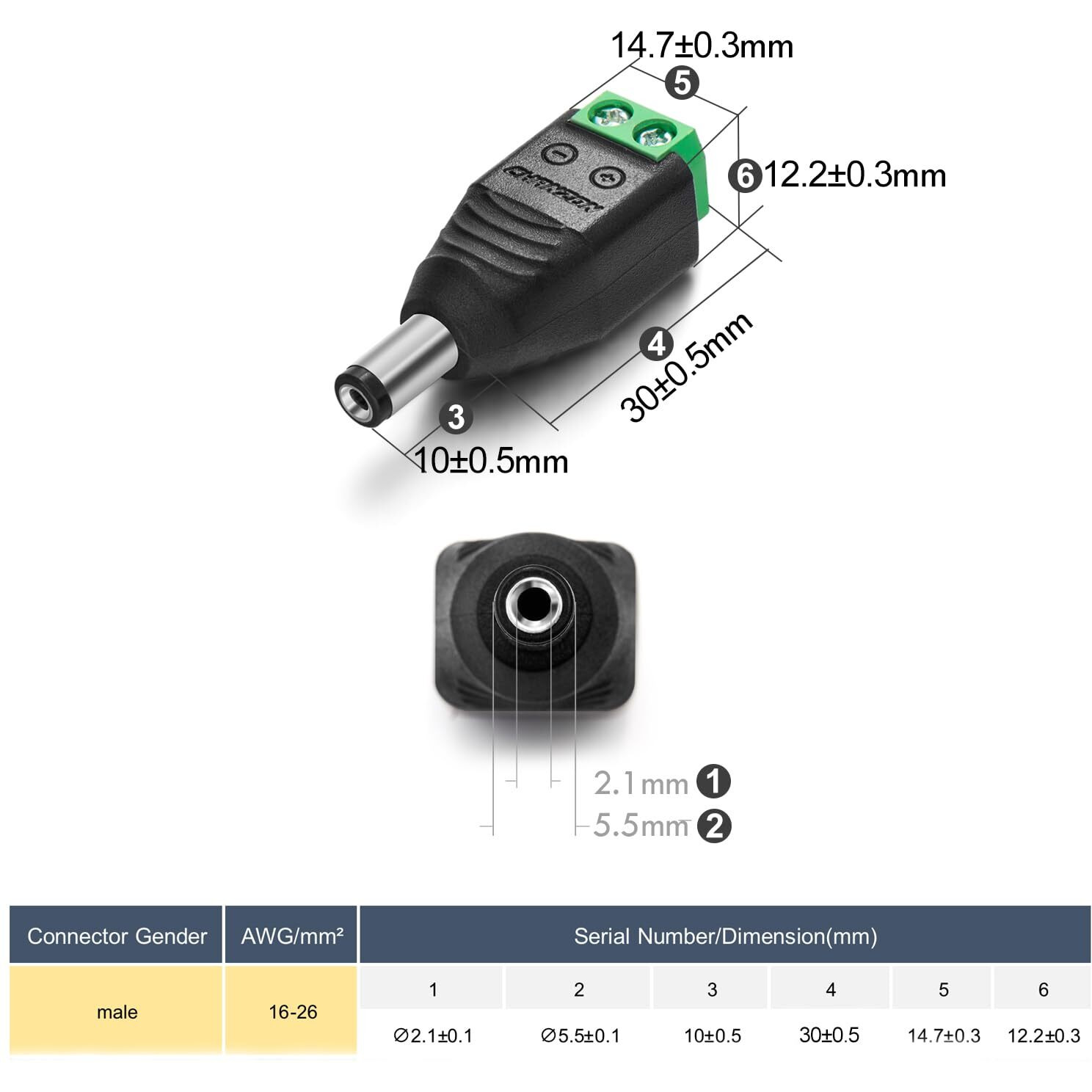 Chanzon Male 10 Pcs 12V 5.5 Mm X 2.1 Mm Dc Power Jack Connector 24V Barrel Plug For Cctv Security Camera Cable Wire Adapter