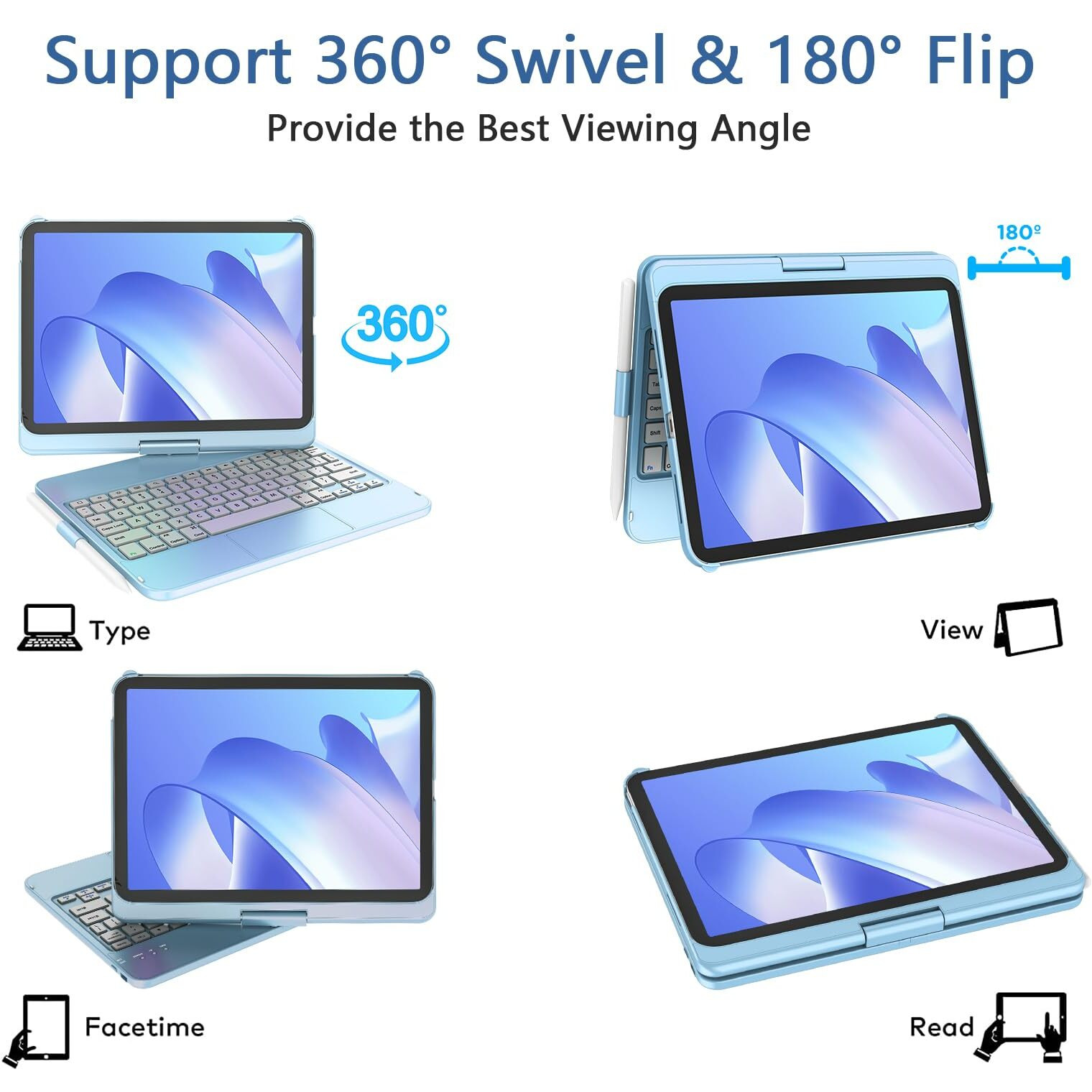 Taiyang For Ipad 10Th Generation Case With Keyboard For Ipad 10.9" 2022, Touch Keyboard For Ipad 10Th Generation Case -360 Rotatable,Pencil Holder,Touch Trackpad Keyboard Case For Ipad 10Th Gen