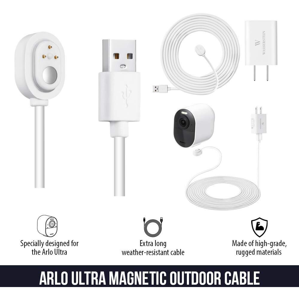 6Ft/1.8M Weatherproof Outdoor Charging Cable With Quick Charge Adapter Compatible With Arlo Ultra/Ultra 2/Pro 3/Pro 4/Pro 5S (White) (Not Compatible With Arlo Essential Spotlight)