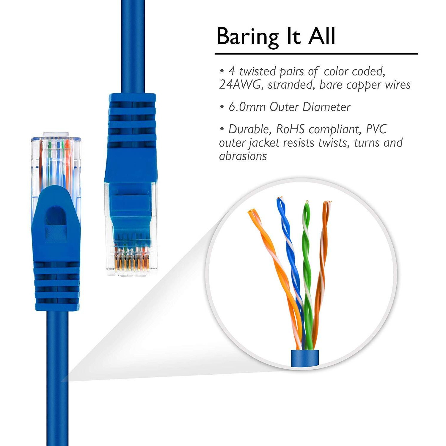 Gearit 10-Pack Cat6 Patch Cable 0.5 Foot / 6 Inches Cat 6 Ethernet Cable Snagless Flexible Soft Tab - Preimum Series - Blue