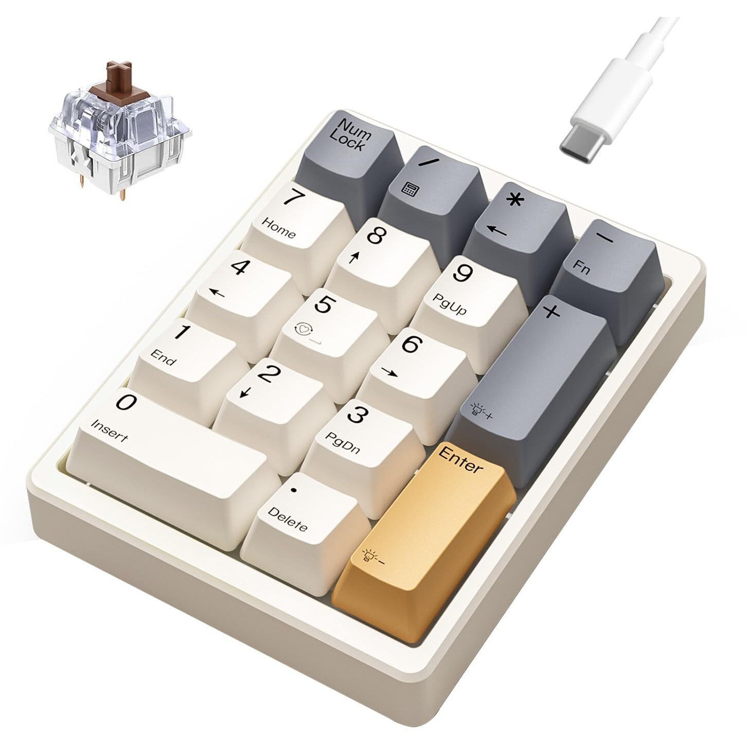 Kisnt Number Pad, Mechanical Numpad Wired Usb Standard 17 Keys Hot-Swappable Numeric Keypad With Pbt Keycaps White Backlit Keypad For Laptop Pc Tkl Keyboards (Brown Switch)