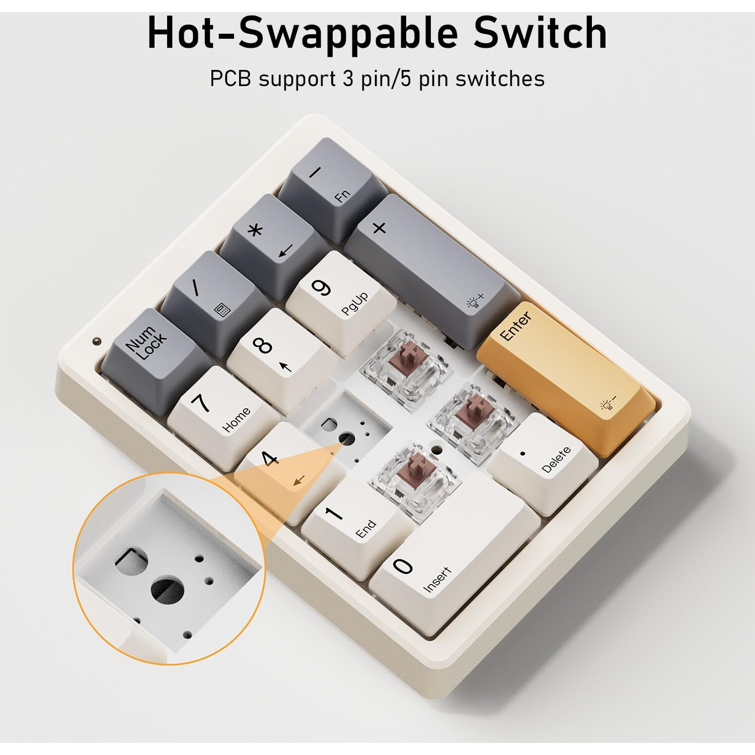 Kisnt Number Pad, Mechanical Numpad Wired Usb Standard 17 Keys Hot-Swappable Numeric Keypad With Pbt Keycaps White Backlit Keypad For Laptop Pc Tkl Keyboards (Brown Switch)