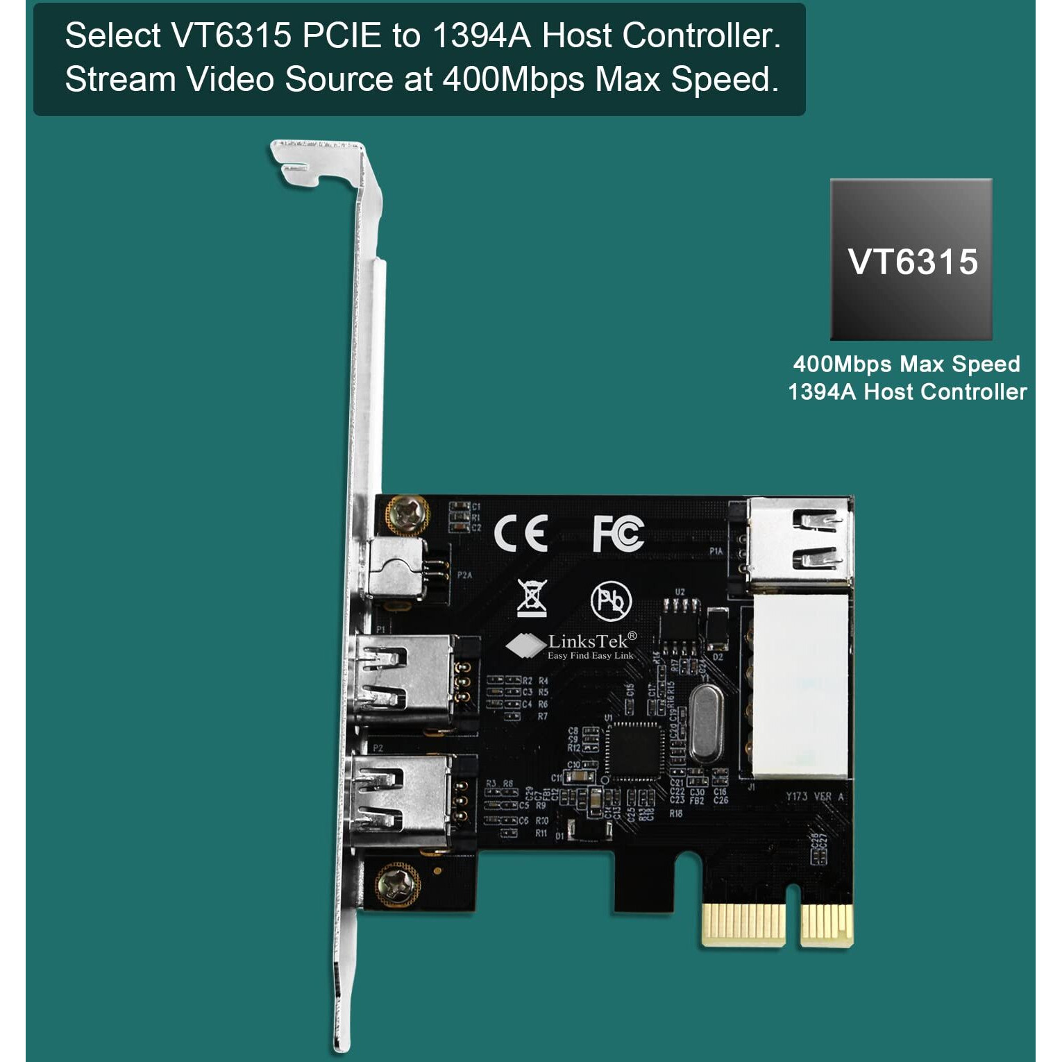 Linkstek 4-Ports 1394A Pcie Firewire 400 Expansion Card For Windows Desktop Pcs, 3X 6Pin And 1X 4Pin 1394A 400Mbps Ports, With 4Pin-6Pin 1394A Cables And Low Profile Bracket (Pcie-1394A)