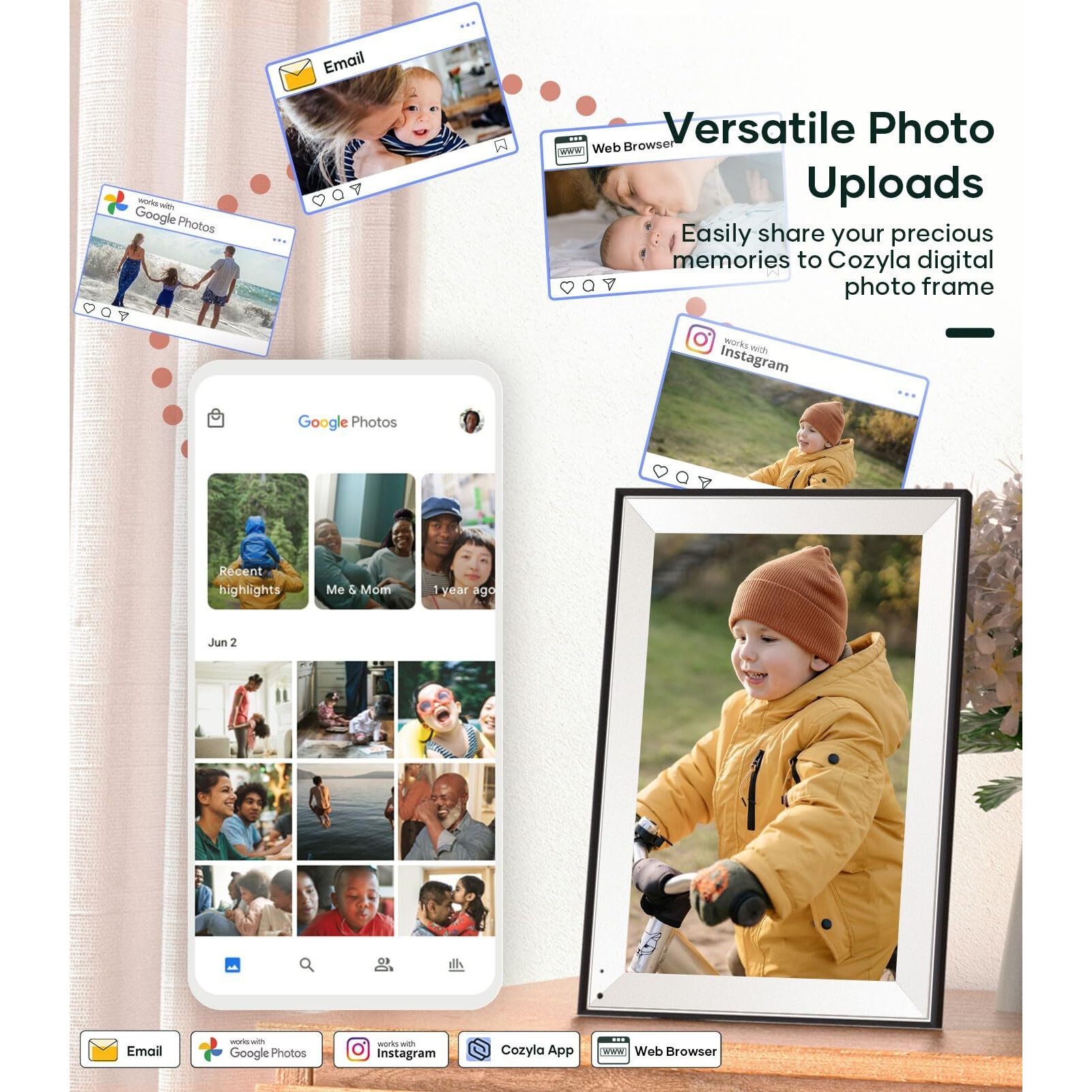 Cozyla Digital Photo Frame Wifi Smart Digital Picture Frame Unlimited Storage Share Photo With Family And Friend Via App Email Google Photos Instagram Web Browser Photo Frame Electronic 10.1 Inch Mat