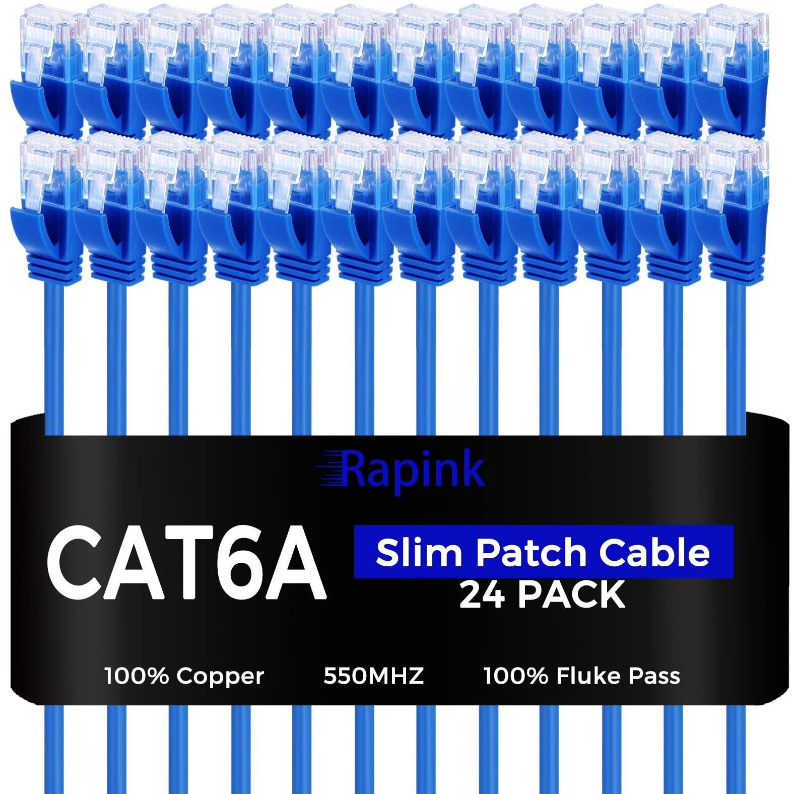 Rapink Patch Cables Cat6A 5Ft (24 Pack) Slim, Cat6A Ethernet Patch Cable 10G Support, Snagless Cat 6 Patch Cable For Patch Panel To Switch, Flexiable Cat 6A Ethernet Cable With Gold Plated