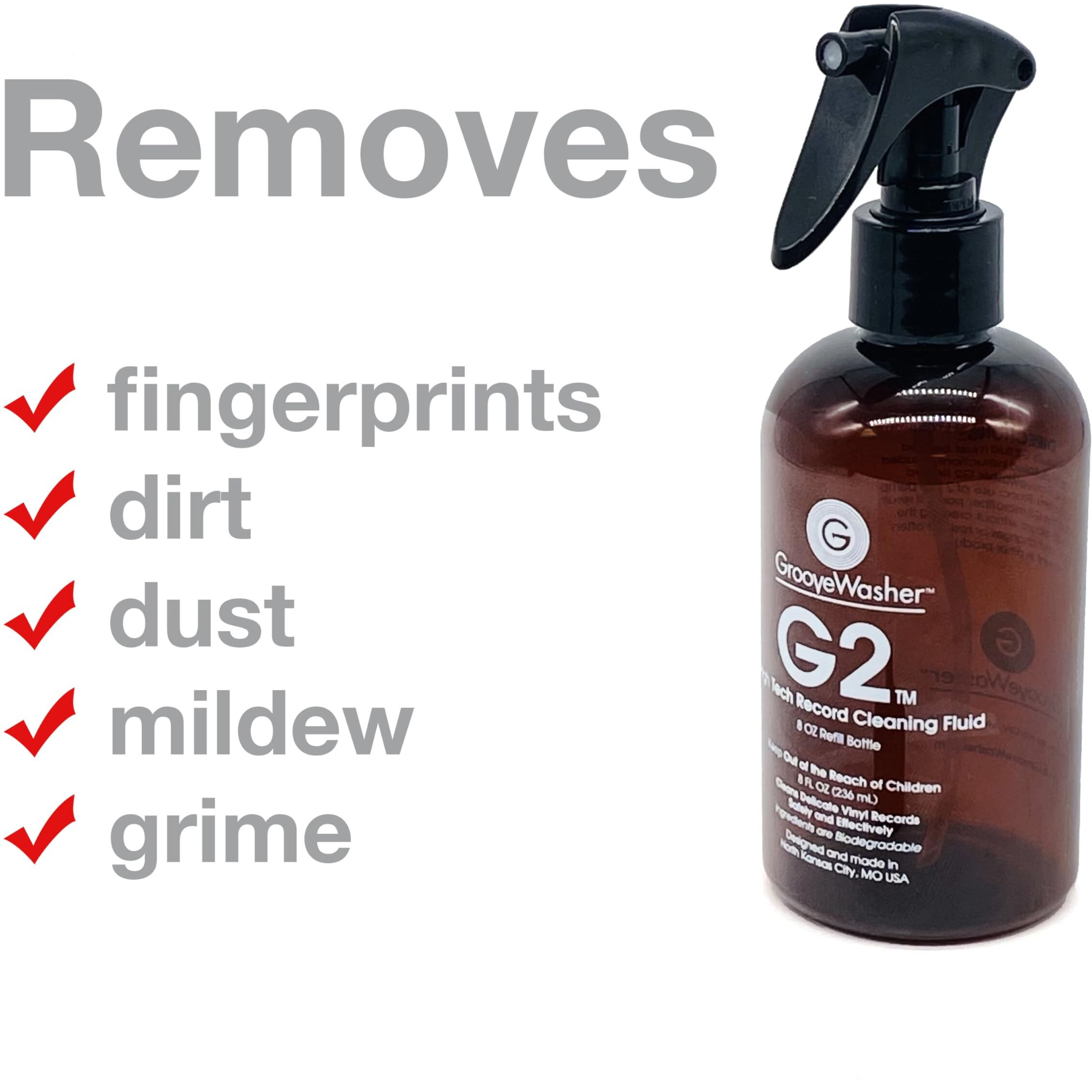 Groovewasher G2 Record Cleaning Fluid Refill Bottle, 8 Fl Oz