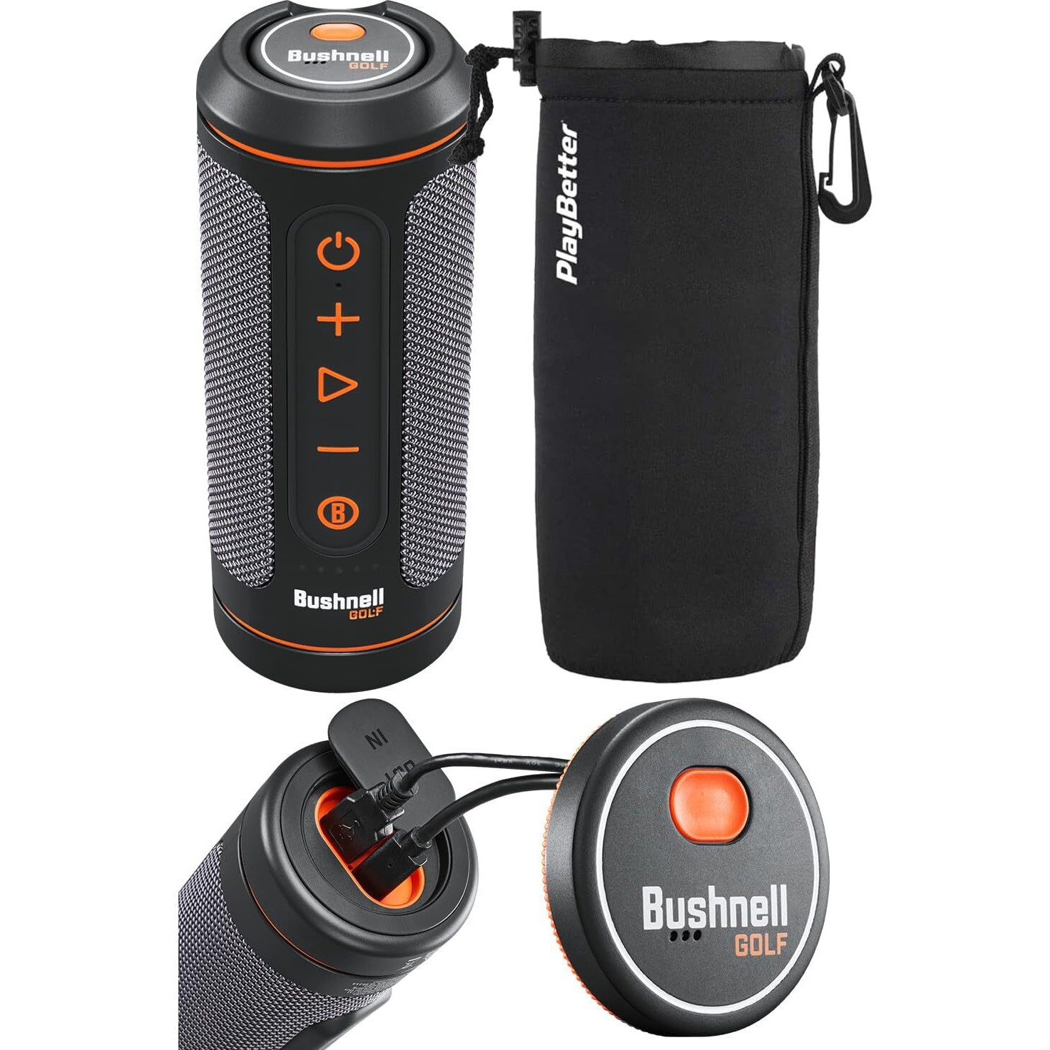 Bushnell Wingman 2 Golf Speaker With Gps (2024) | Remote Controlled Voice Gps Distances, Music, 40,000+ Courses, Bite Magnetic Cart Mount - Bundle With Playbetter Protective Wingman Pouch