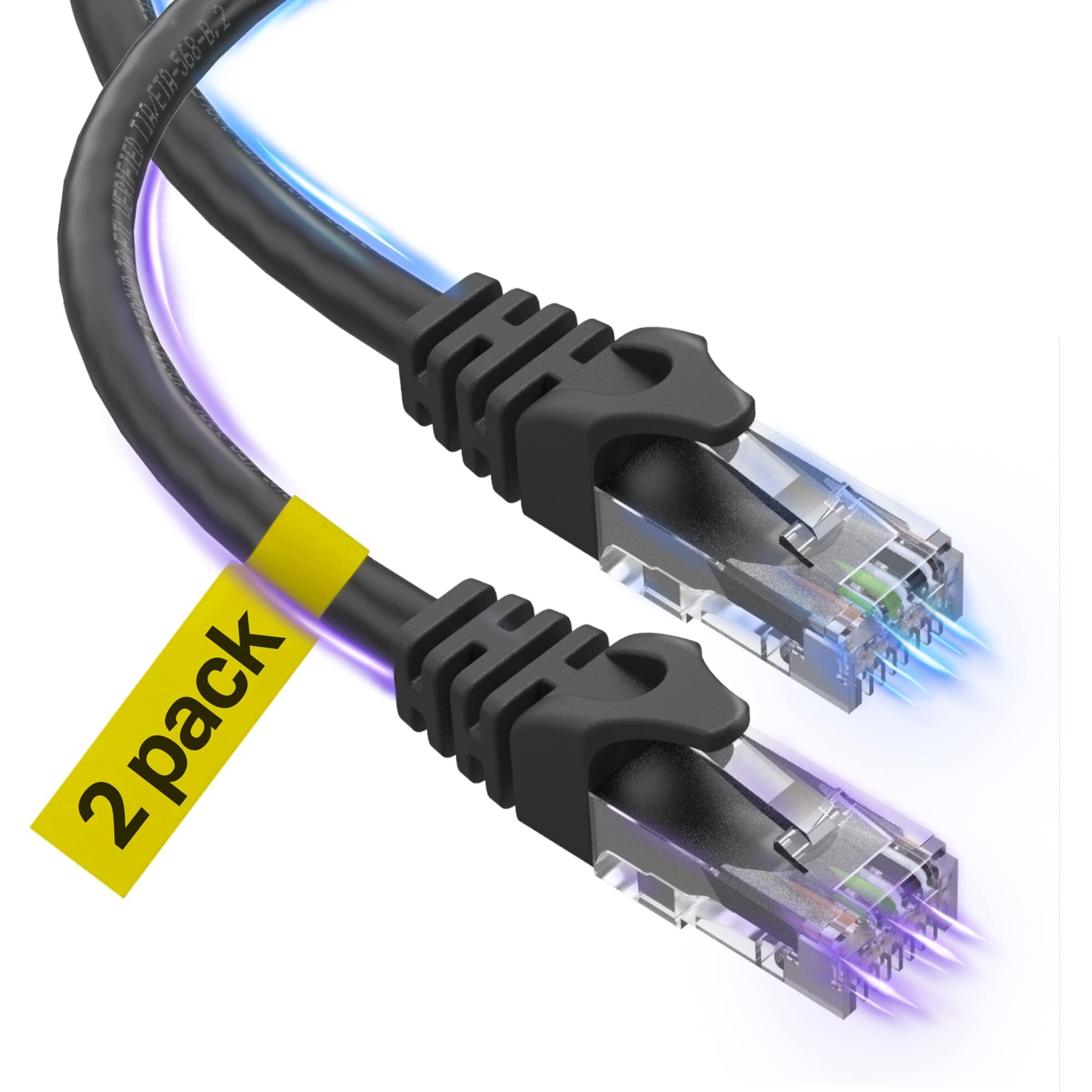Ultra Clarity Cables Cat6 Ethernet Cable 12 Ft [2 Pack], 10Gpbs High Speed Internet Cable, Rj45 Cat-6 Ethernet Patch Cable, Network Ethernet Cord Connectors - Black