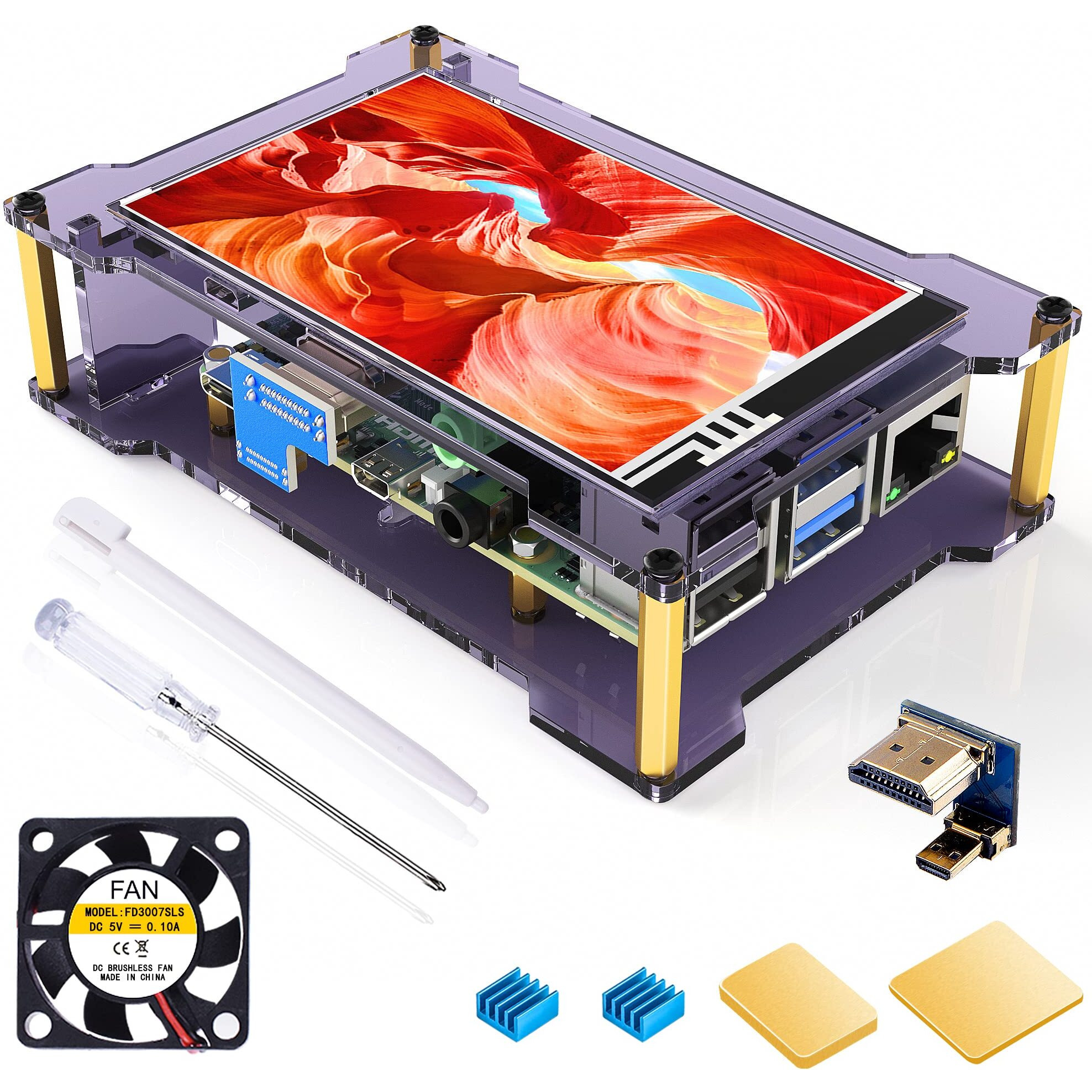 Miuzei Raspberry Pi 4 Touchscreen With Case Fan, 4 Inch Ips Touch Screen Lcd Display, 800X480 Hdmi Monitor For Rpi 4B 8Gb/4Gb/2Gb With Touch Pen (Support Raspbian/Kali/Octopi/Ubuntu)- No Raspberry Pi