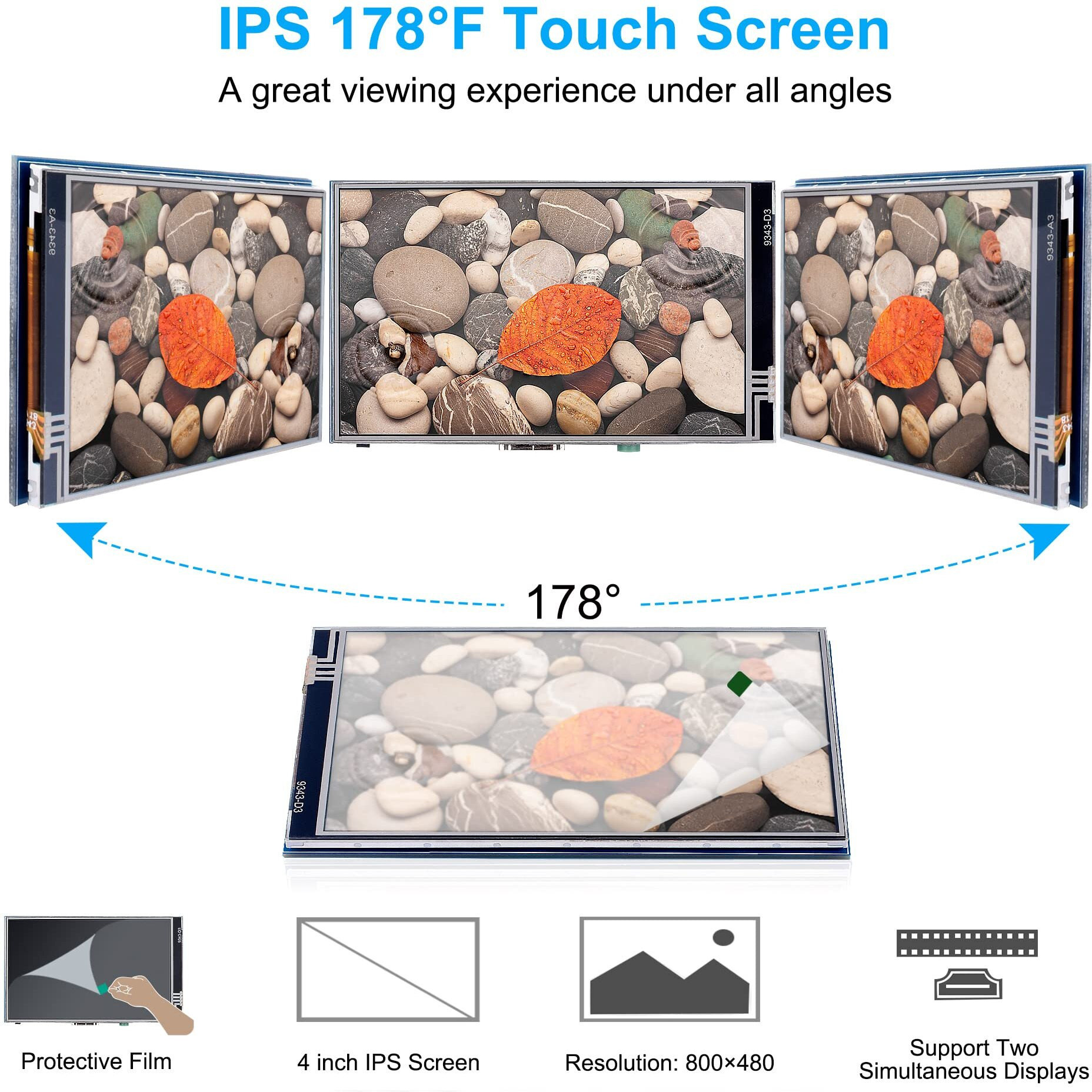 Miuzei Raspberry Pi 4 Touchscreen With Case Fan, 4 Inch Ips Touch Screen Lcd Display, 800X480 Hdmi Monitor For Rpi 4B 8Gb/4Gb/2Gb With Touch Pen (Support Raspbian/Kali/Octopi/Ubuntu)- No Raspberry Pi