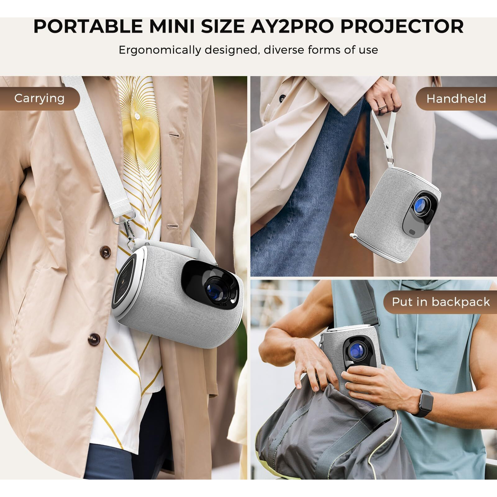 [Ultra Low Noise & Lens Cap-Dustproof] Mini Projector With Wifi And Bluetooth, Onoayo Givingyou Ay2Pro Portable Projector 550 Ansi, Electric Focus & Auto Keystone,Outdoor Projector For Phone/Laptop