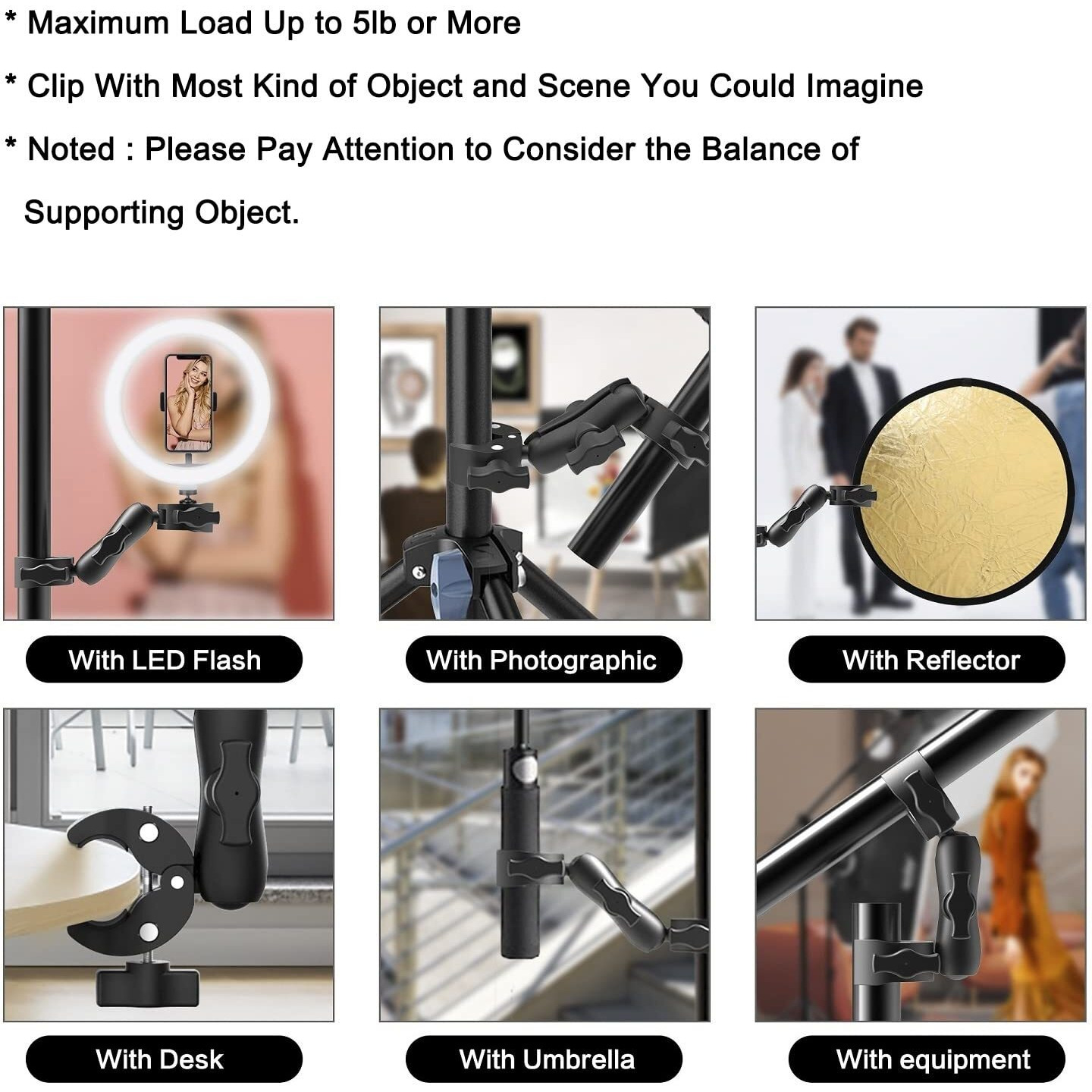 Taisioner Double Mount Clamp Bracket Monitor Magic Socket Arm For Desk Photo Studio Light Stand, Photography Reflector, Flag Holder Mount, Cross Bars, Umbrella, Pole Stick Shoot Accessories Tools