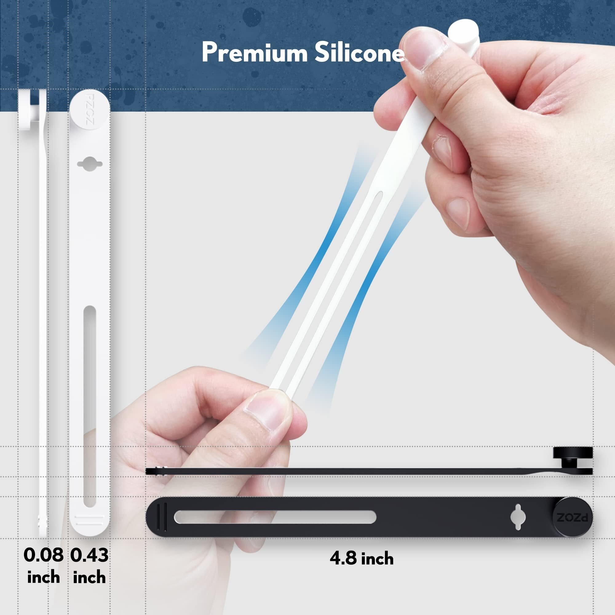 Pzoz (10 Pcs) Reusable Cable Ties, Elastic Silicone Cord Organizer Straps Keeper Management Holder For Iphone Charging Cable Charger Wire Labels Desk Car And Travel Accessories (White)