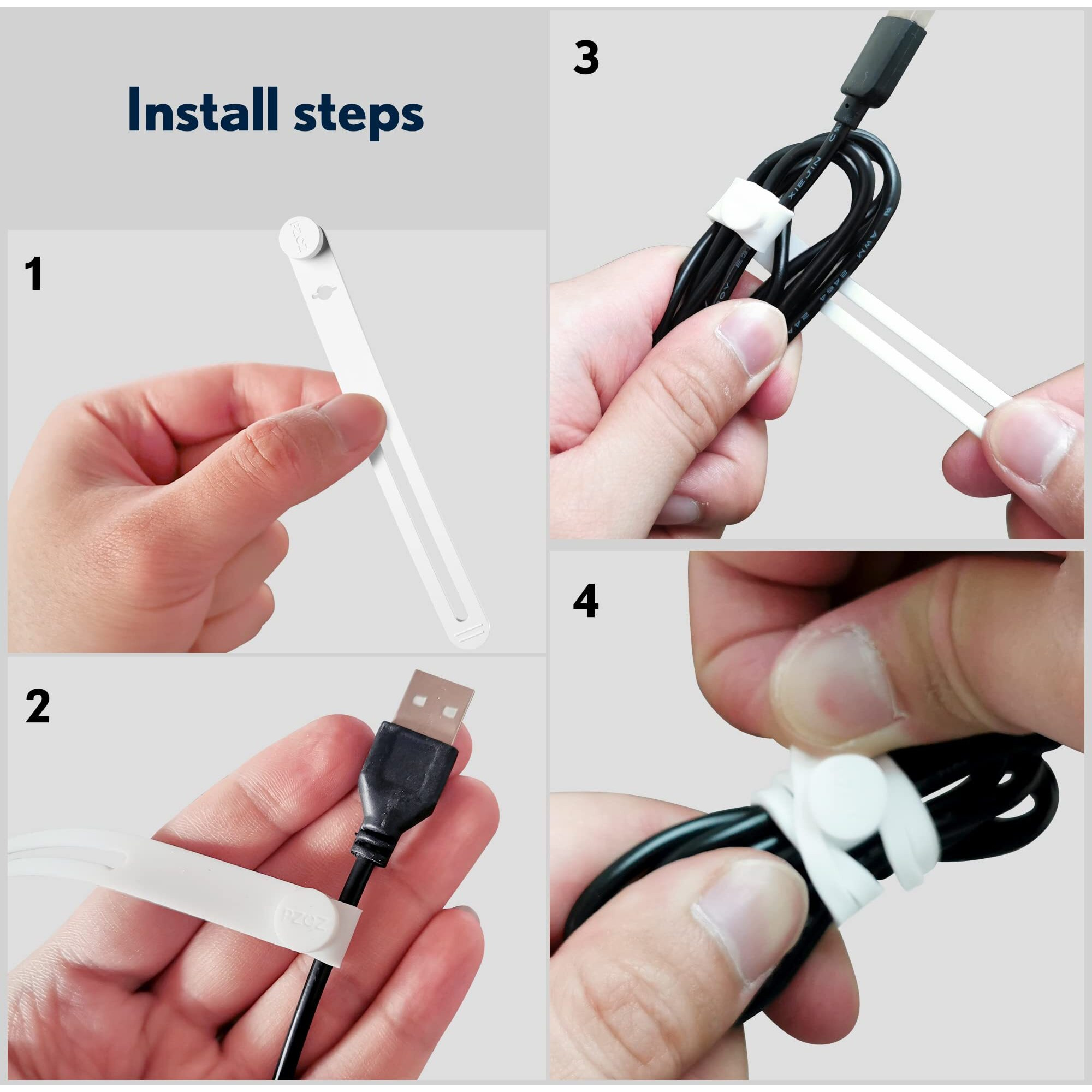 Pzoz (10 Pcs) Reusable Cable Ties, Elastic Silicone Cord Organizer Straps Keeper Management Holder For Iphone Charging Cable Charger Wire Labels Desk Car And Travel Accessories (White)