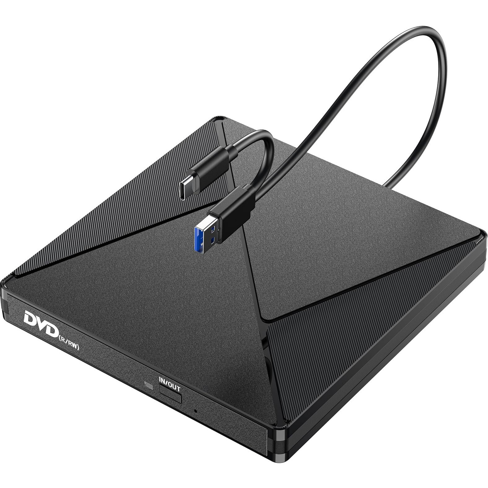 Dvd Player For Laptop, External Cd Drive For Mac, Usb 3.0 Usb C Portable Cd Burner External Disk Drive, Dvd Reader Writer Rom Drive Compatible With Laptop Desktop Mac,Windows 11/10/8/7 Linux