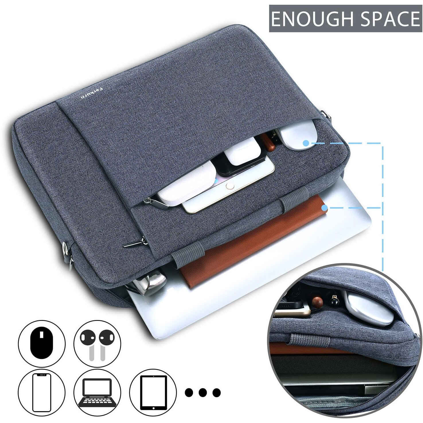 Ferkurn Laptop Bag Women Men Computer Bag For Hp Envy Pavilion Omen/Lg Gram/Msi/Dell Inspiron Xps/Lenovo Thinkpad/Asus/Acer, Shoulder Strap Carrying Briefcase Messenger Bag Case, Grey, 14 Inch