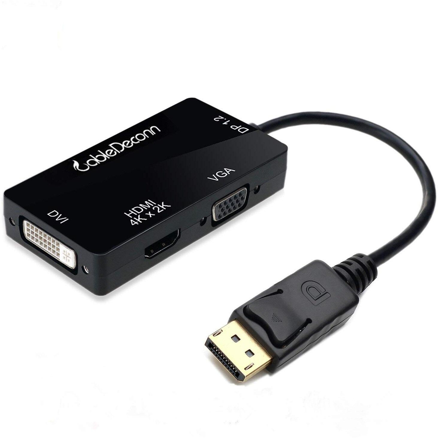 Cabledeconn Displayport 1.2 To Hdmi 4K Dvi Vga 3 In 1 Multi-Function Cable Adapter Converter
