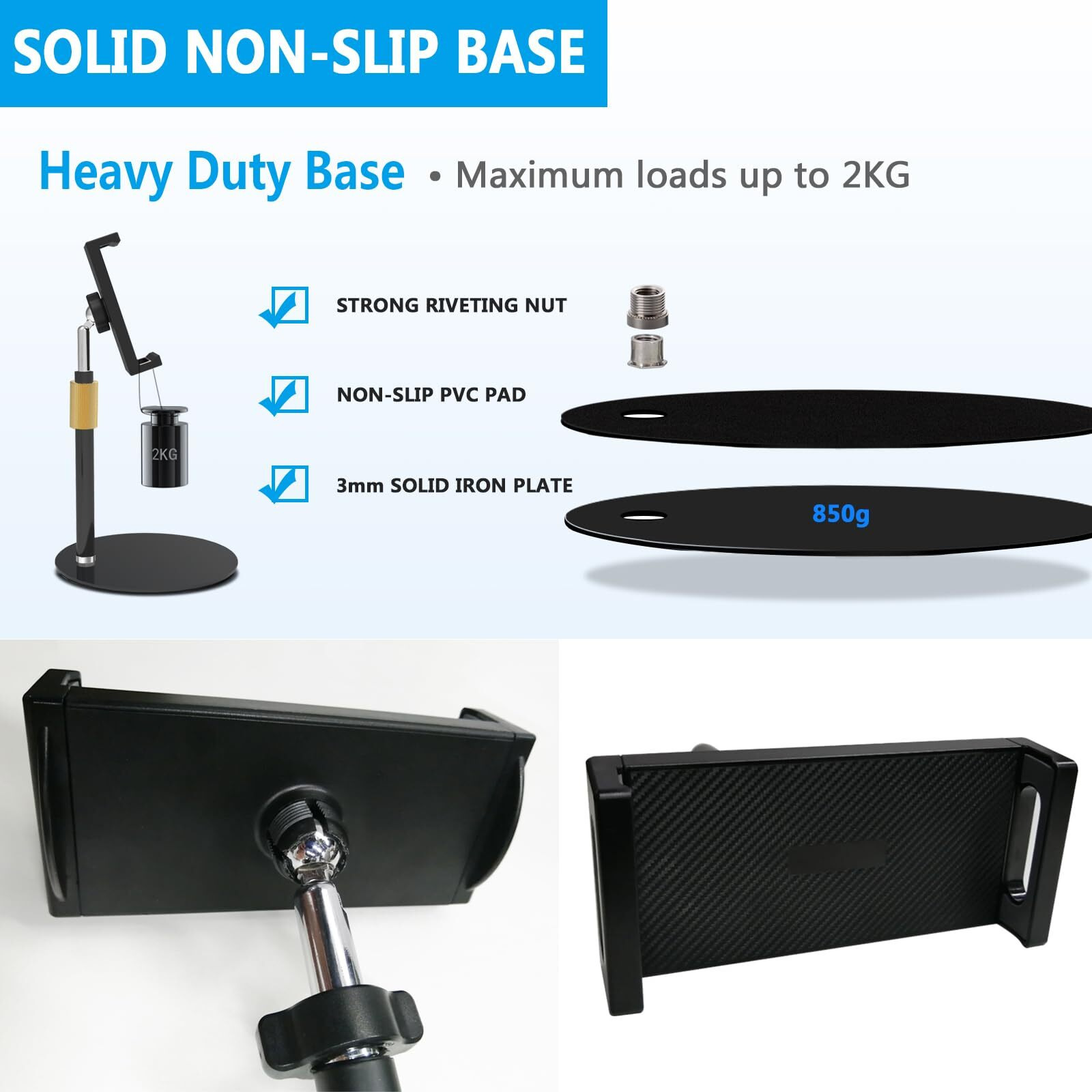 Bimo Tablet Stand Holder For Ipad,Portable Monitor Stand Holder For 15.6'',17.3'',Adjustable Height And Heavy Base,Compatible With 4.7-17.3 Tablet,Smartphpne,Display