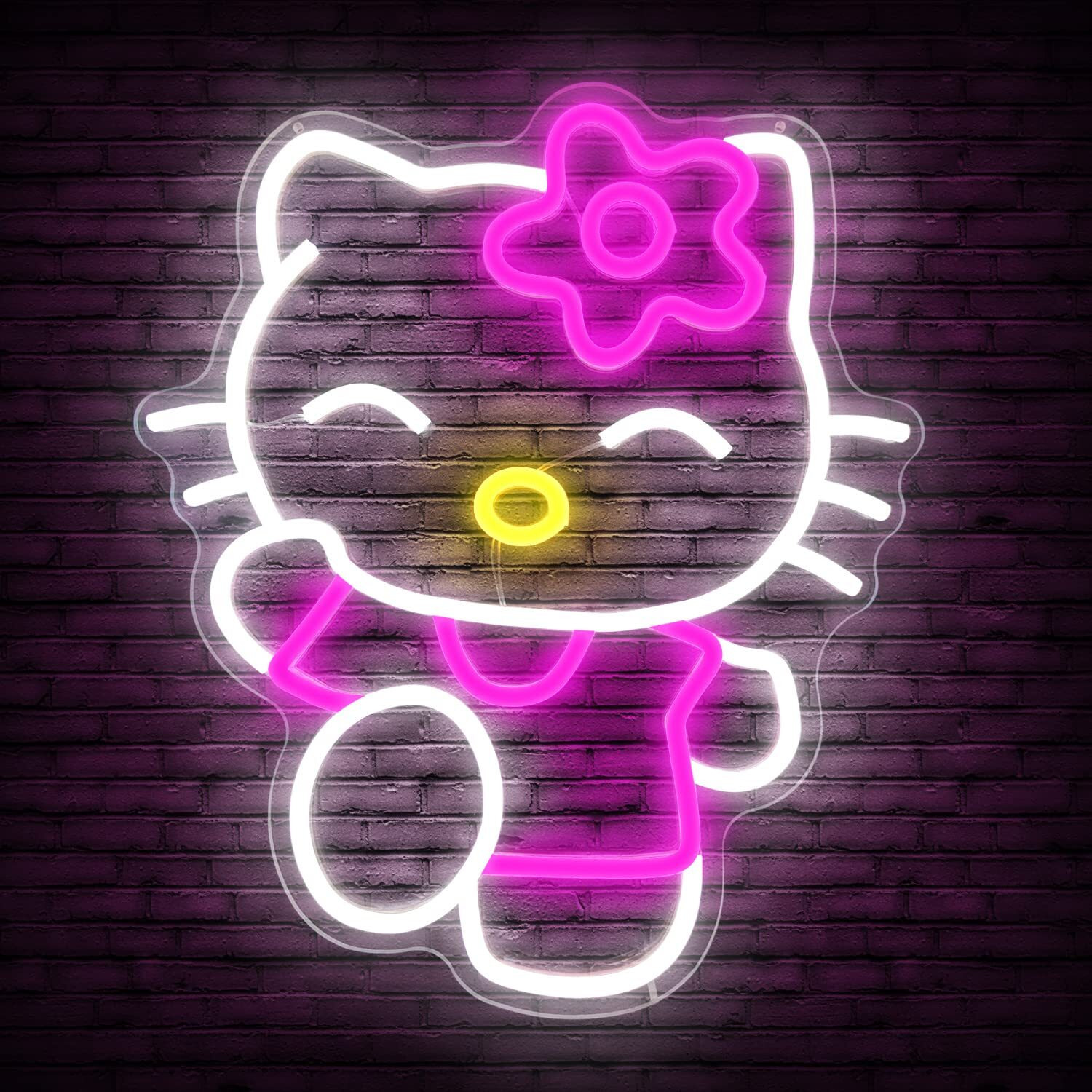 Hello Kit Neon Sign Dimmable Kitty Neon Sign Kawaii Cat Anime Neon Sign Kitty Room Decor Lights For Girl's Room Child Bedroom Birthday Halloween Christmas Gift 14.7X12.5