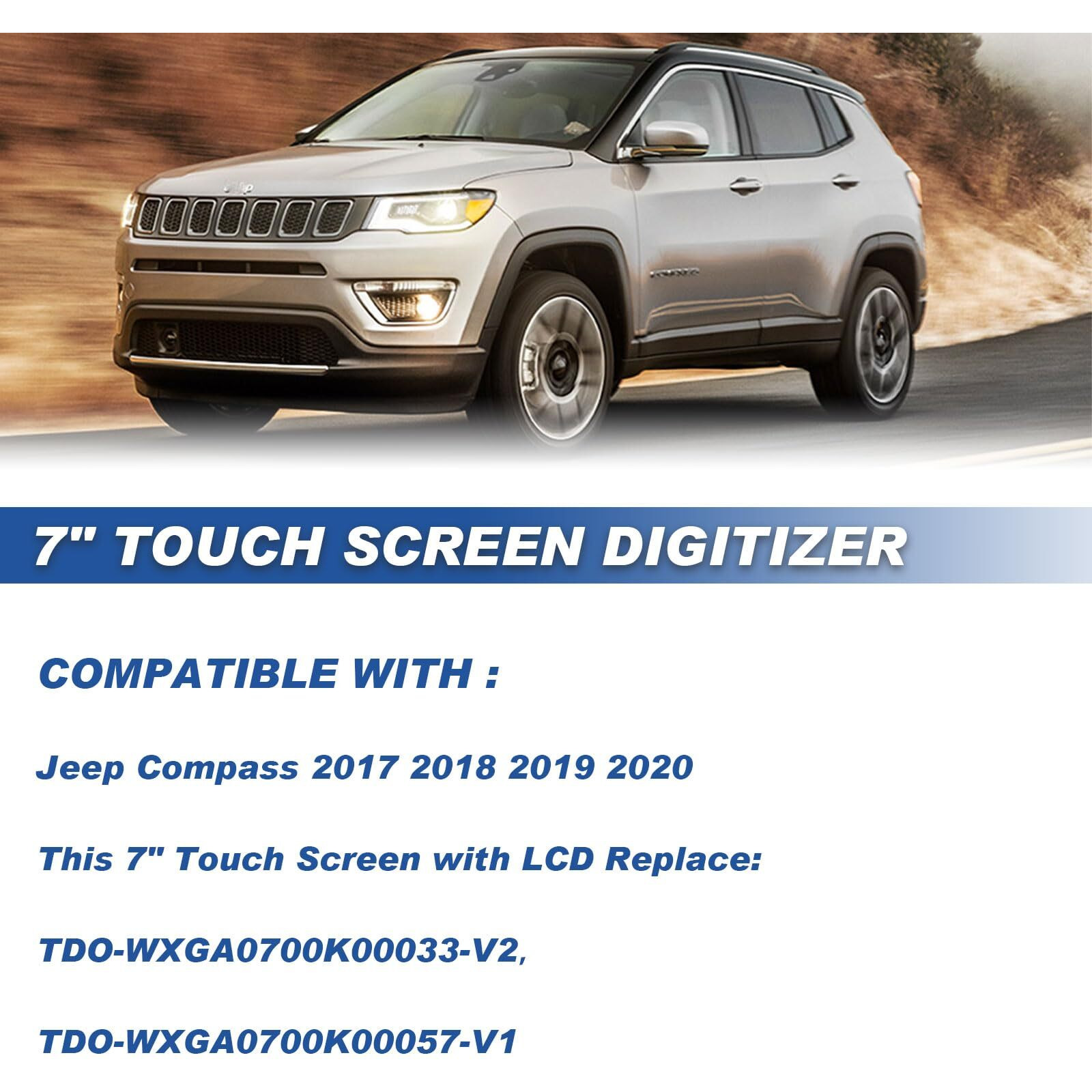 7" Uconnect Touch Screen Digitizer Lcd Monitor Radio Navigation Compatible With Jeep Compass 2017 2018 2019 2020 Radio Navigation Replace  Tdo-Wxga0700K00033-V2 Tdo-Wxga0700K00057-V1