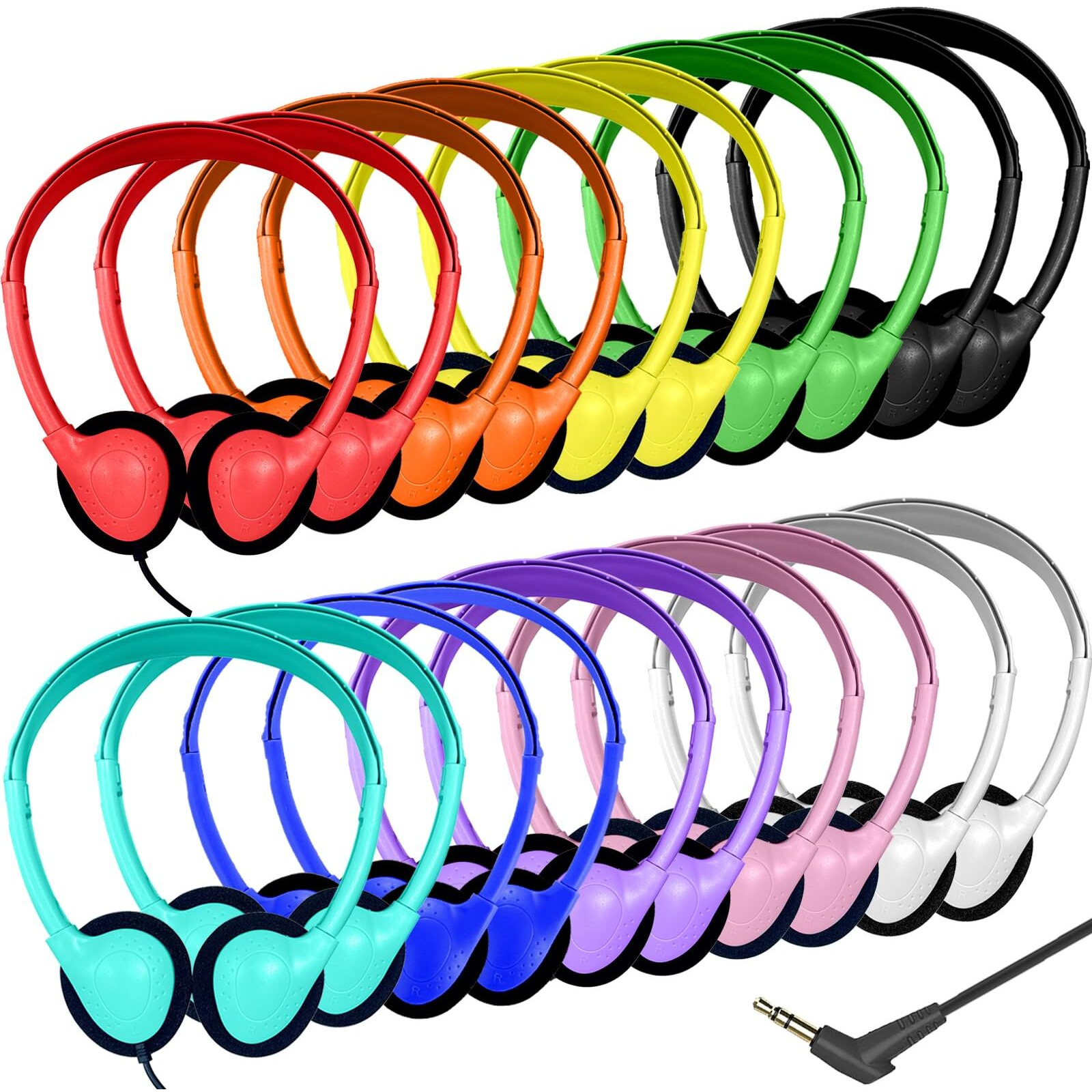 Ladont 20 Pack Bulk Classroom Headphones For Students Kids School, Wholesale Headphones Class Set With 3.5Mm Jack For Chromebook Laptop Pc Computer(10 Mixed Colors)