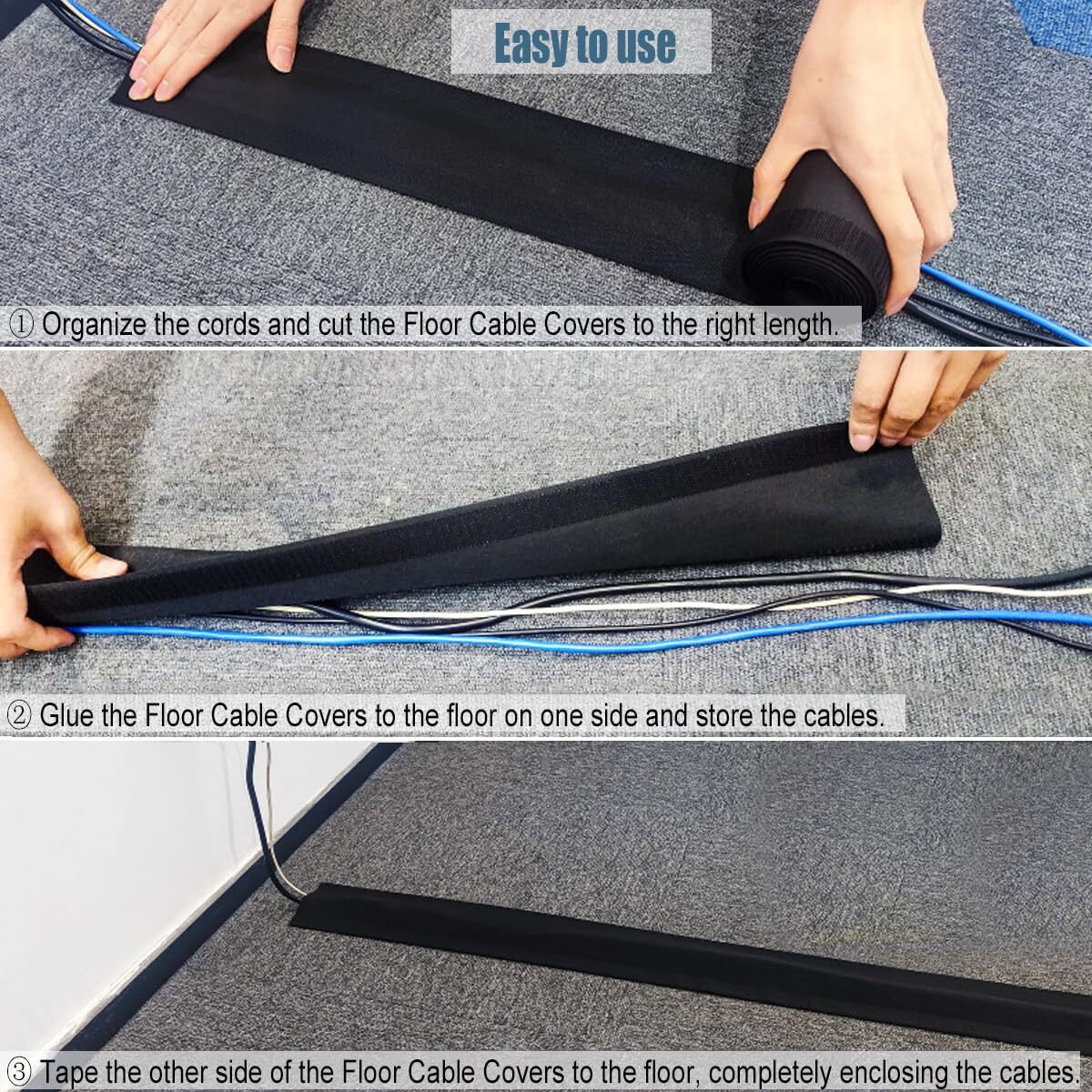 Floor Cable Covers,20 Feet Cord Cover Wire Protector Cable Cover Wire Storage Cover Used To Protect The Cable And Prevent Tripping Over The Cords (Black)
