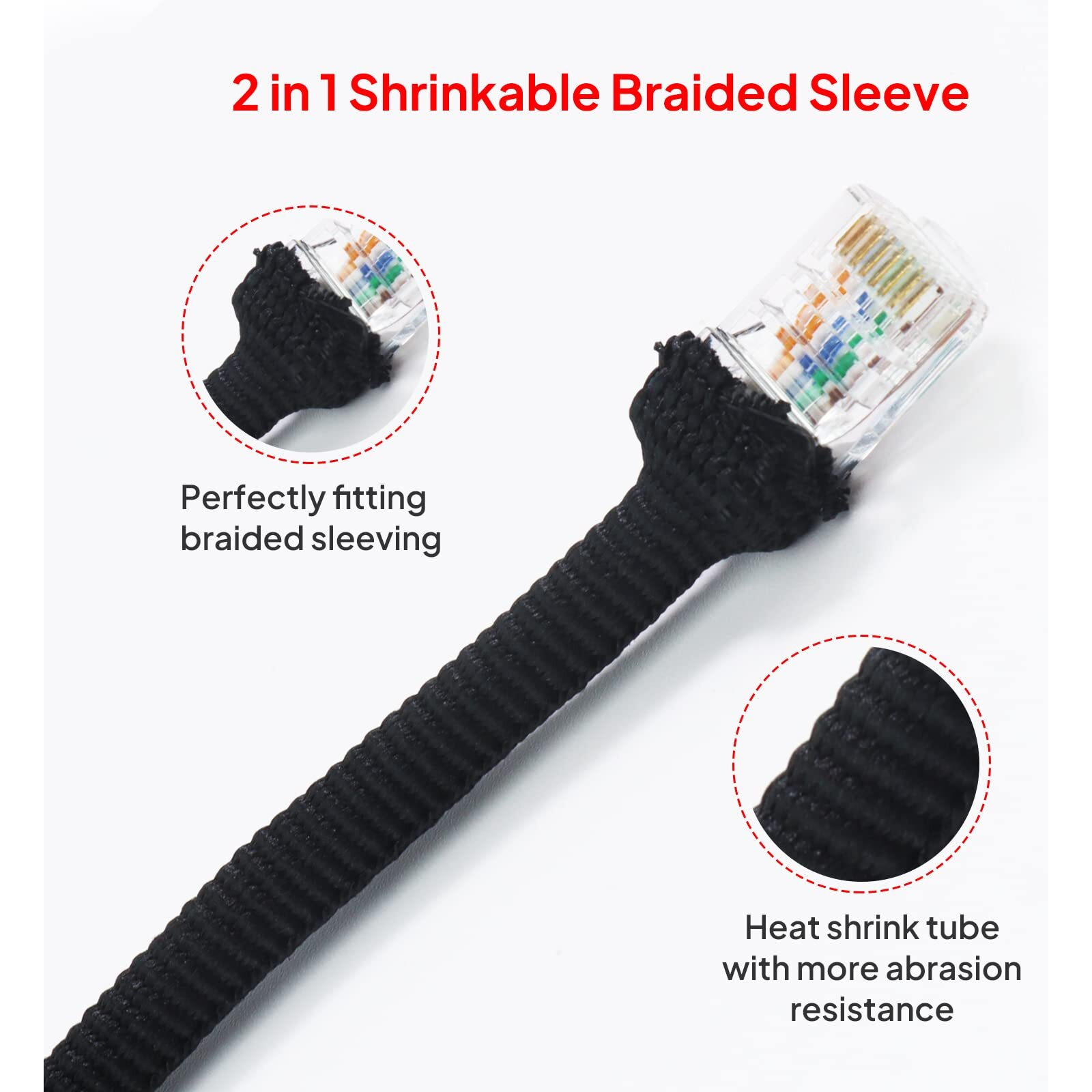 Sonoreboom 2 In 1 Heat Shrink Braided Sleeving Fabric Tubing-Perfectly Fit Irregular Shape Hose/Cable/Wire (1-3/8"(34Mm), 14Ft)