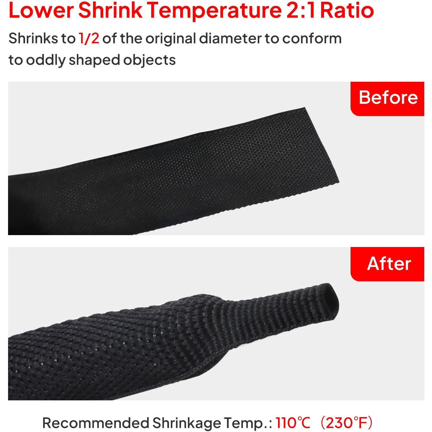 Sonoreboom 2 In 1 Heat Shrink Braided Sleeving Fabric Tubing-Perfectly Fit Irregular Shape Hose/Cable/Wire (1-3/8"(34Mm), 14Ft)