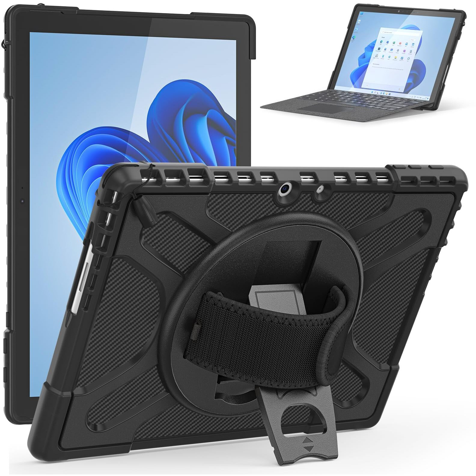 Rantice Compatible With Microsoft Surface Pro 9/10/11 Case 13 Inch, Heavy Duty Rugged Shockproof Drop Protection Case With 360 Rotating Stand,Hand Strap Compatible With Type Cover Keyboard (Black)