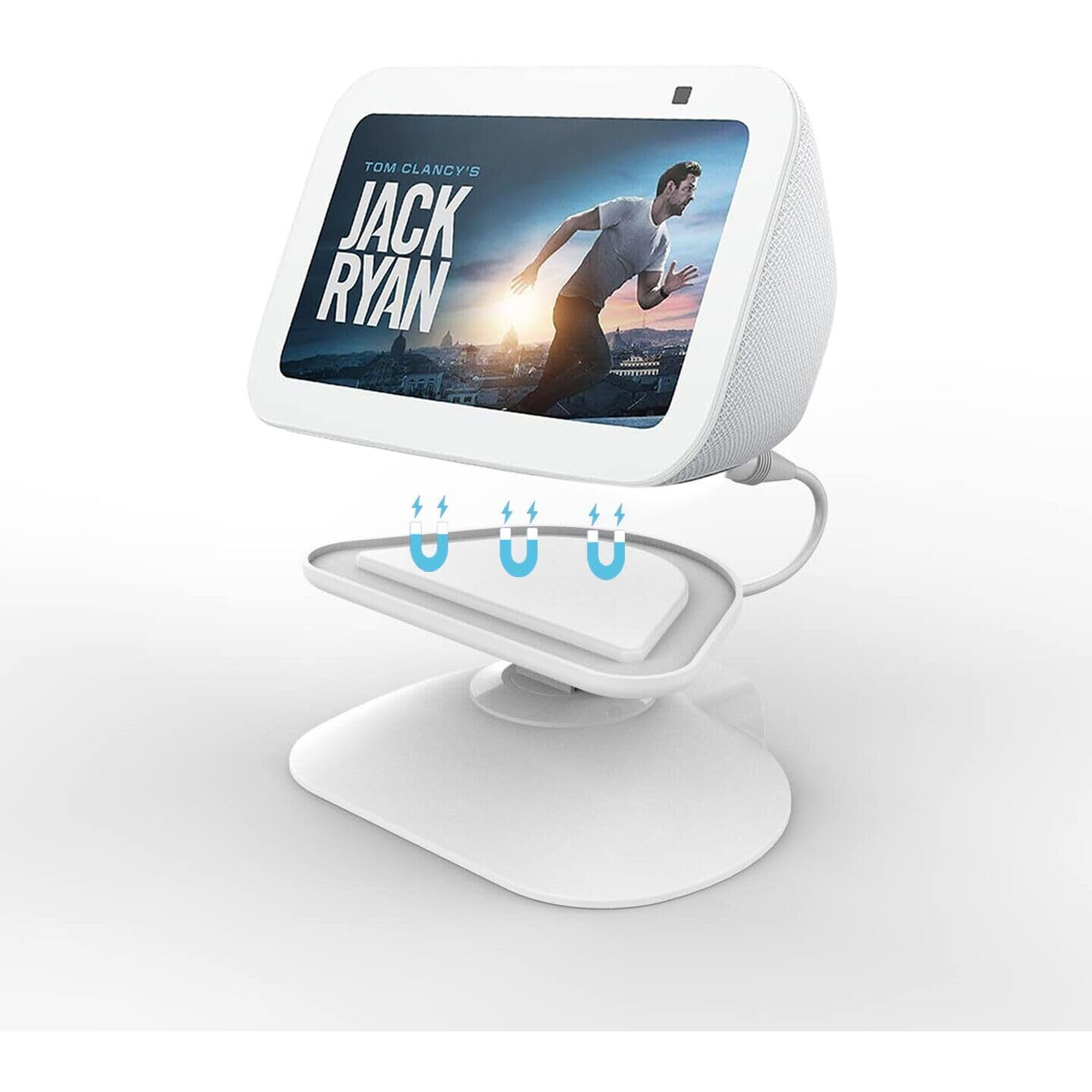 Adjustable Charging Stand For Echo Show 5 (3Rd Gen) &Cell Phone, Tilt + Swivel Stand Multi Angle Rotation Magnetic Anti-Slip Base For Show 5 Compatible With Mobile Phones ,Can Charge Headphones(White)