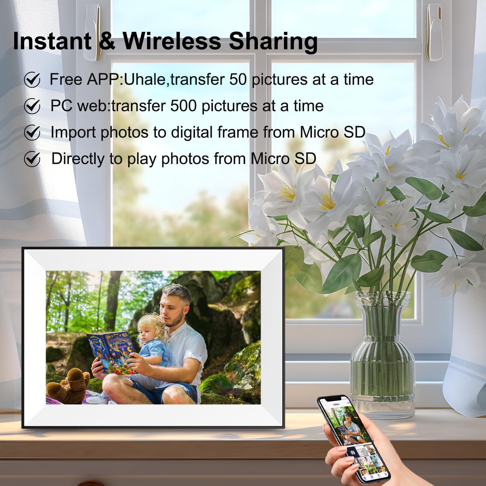 10.1 Inch Wifi Digital Picture Frame,Digital Photo Frame Load Picture And Video From Phone To Electronic Picture Frame, Sd Card,Touch Screen,Auto-Roate, For Mom