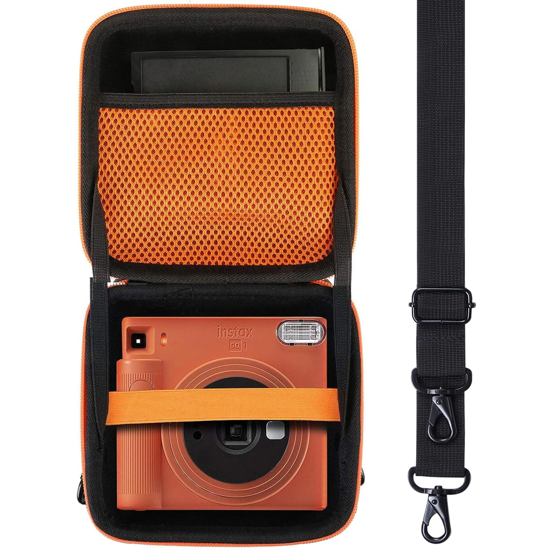 Aenllosi Hard Carrying Case Compatible With Fujifilm Instax Square Sq40/Sq1 Instant Camera,Mesh Pocket For Fujifilm Instax Square Film & Charging Cable(Inside Orange)